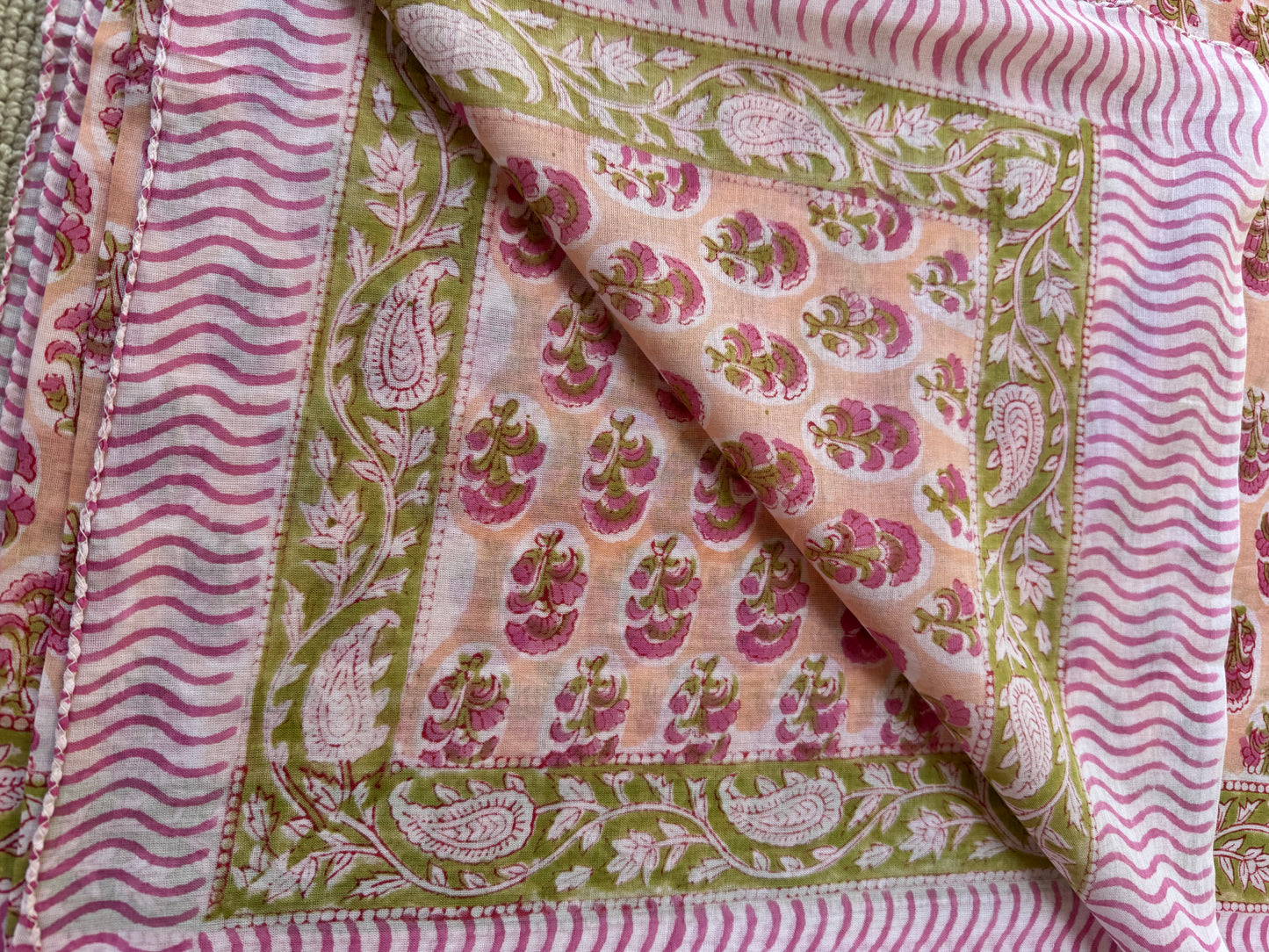 'Coral & Pink Flower' Hand Block Printed Sarong