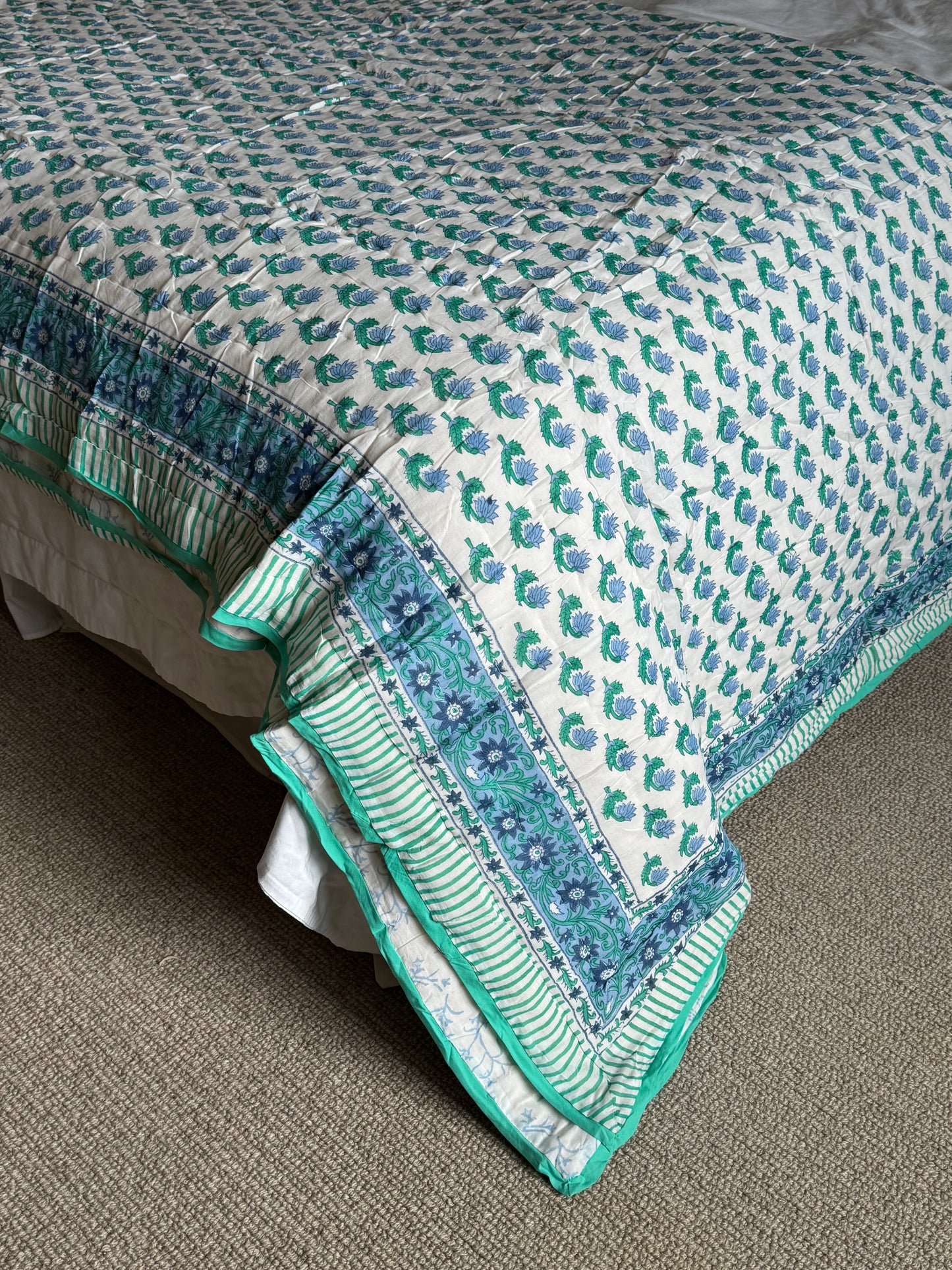 Turquoise Flowers Bedspread