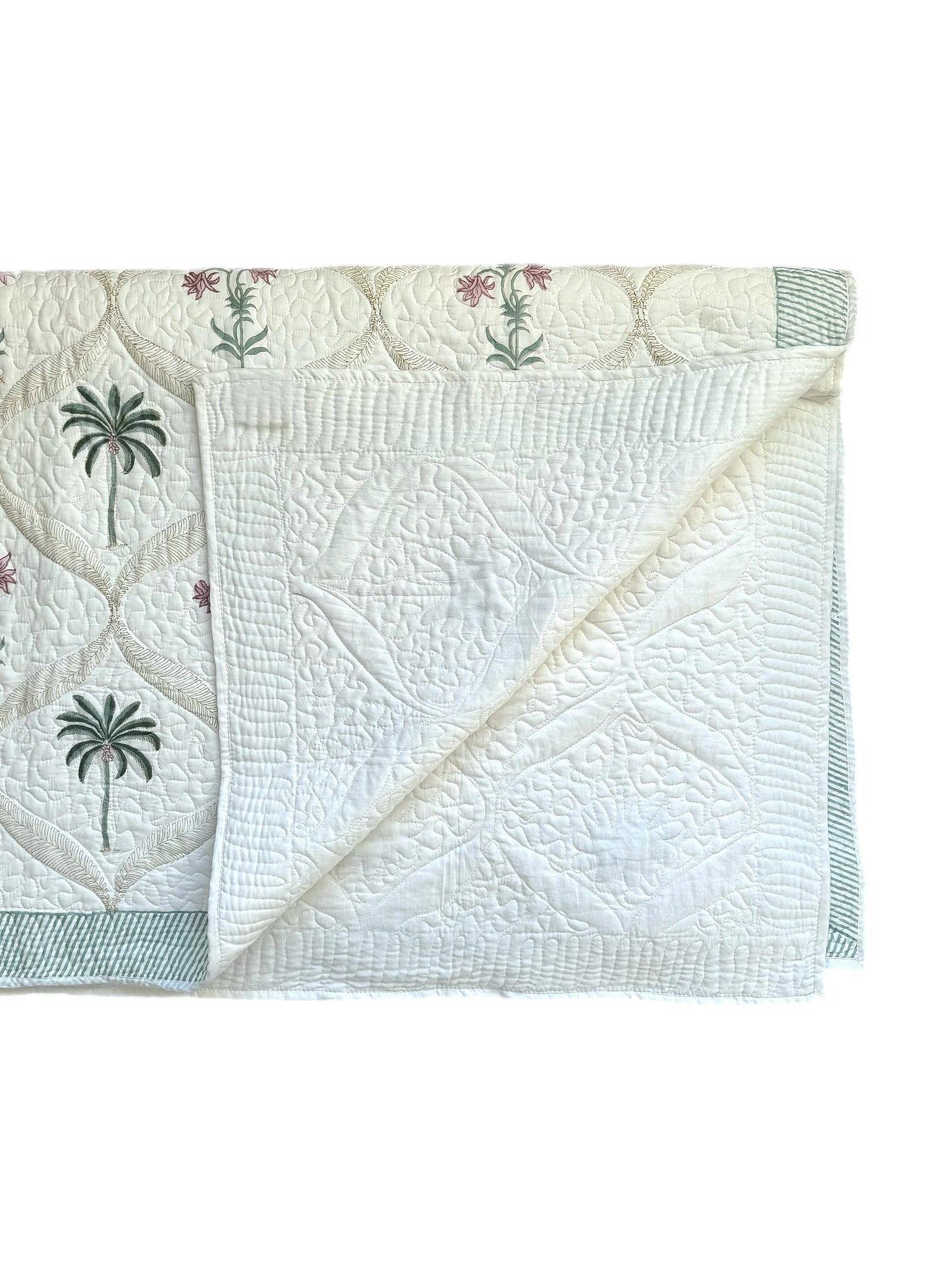 Palm Tree and Foliage Hand Block-Printed Bedspread