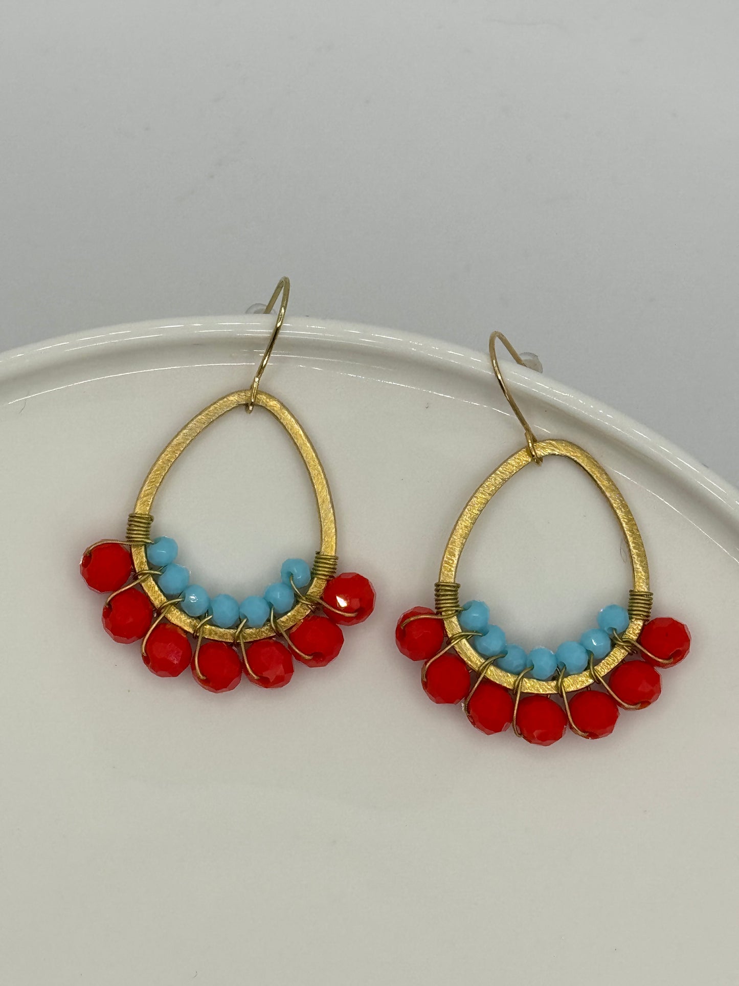 Teardrop Beaded Orange & Blue Hoop Earrings