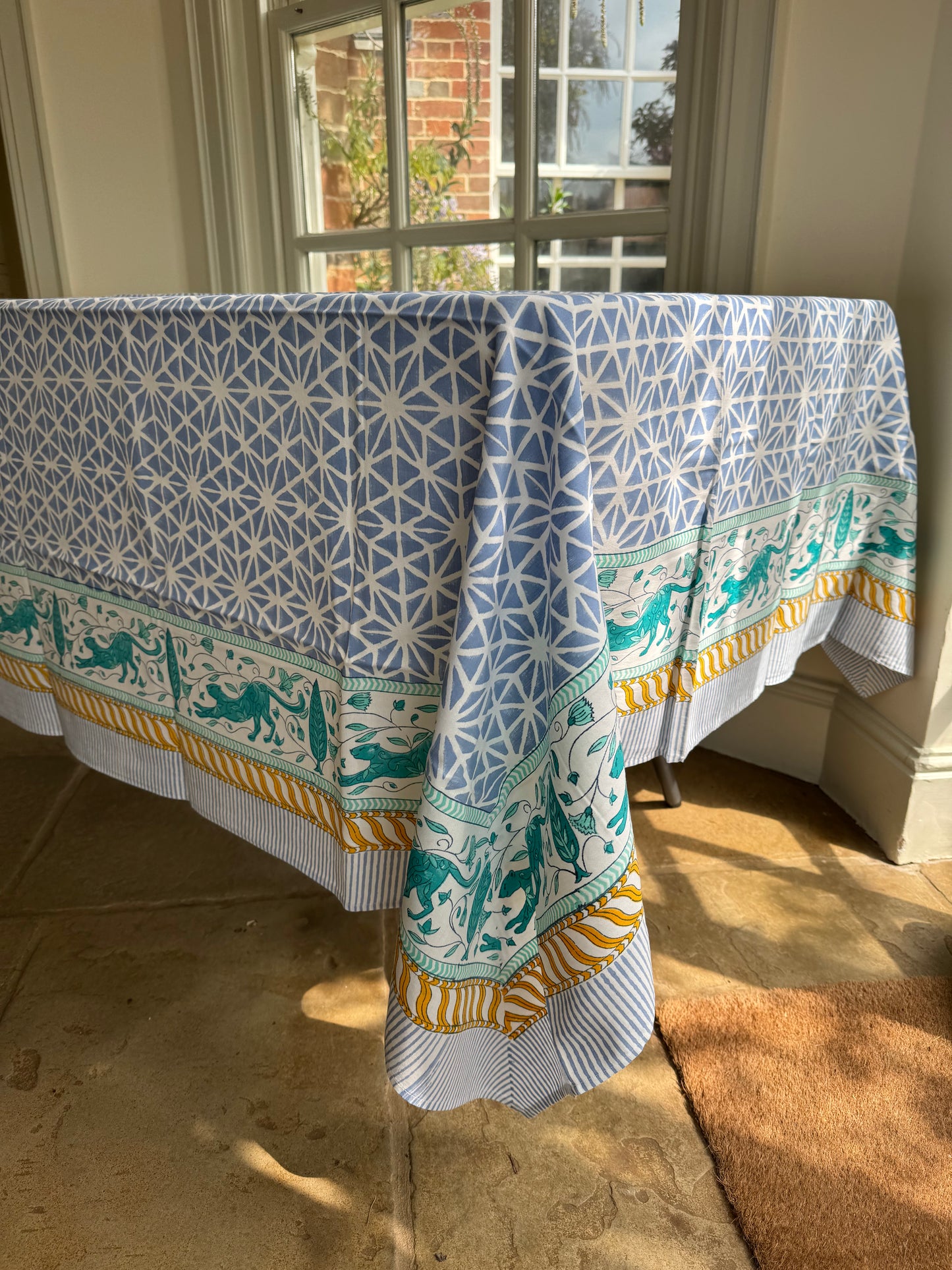 Geometric Leopard Hand Block Printed Tablecloth