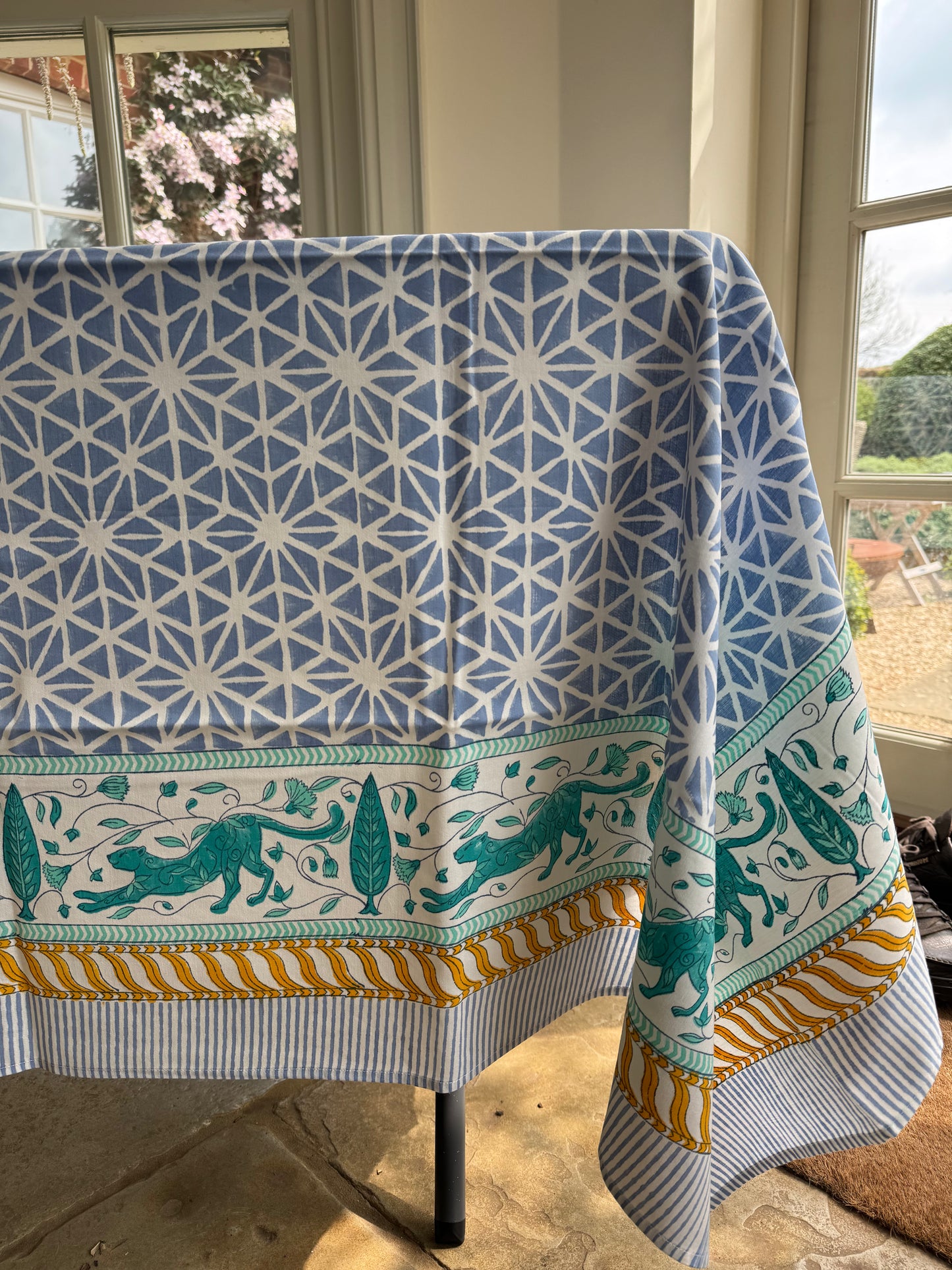 Geometric Leopard Hand Block Printed Tablecloth