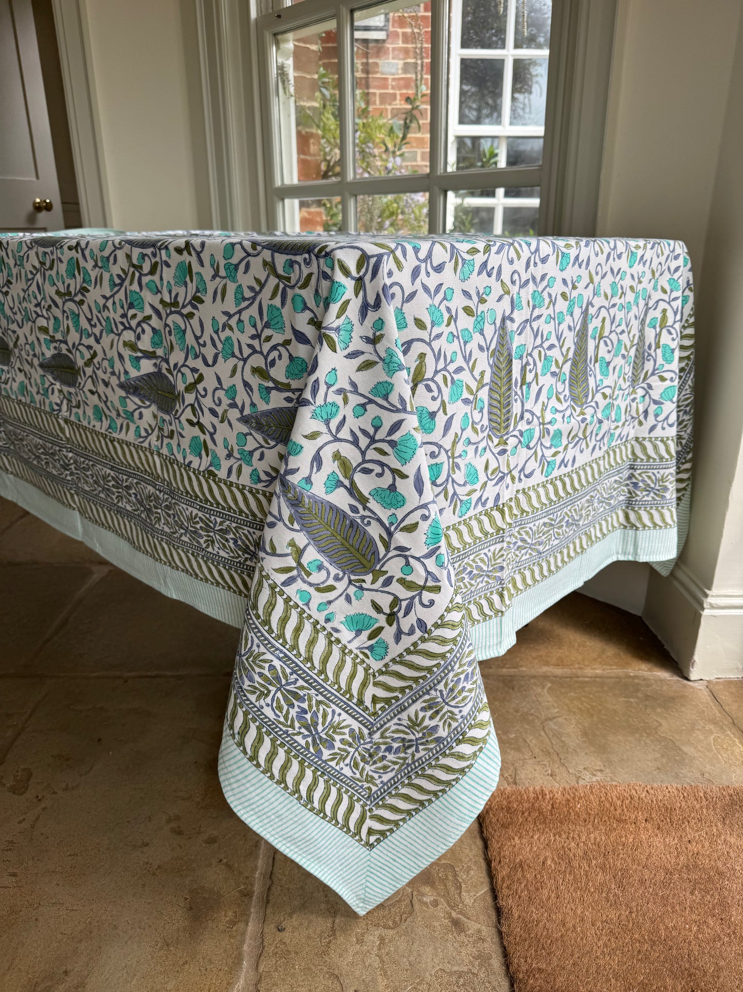 Bird & Foliage Hand Block Printed Tablecloth