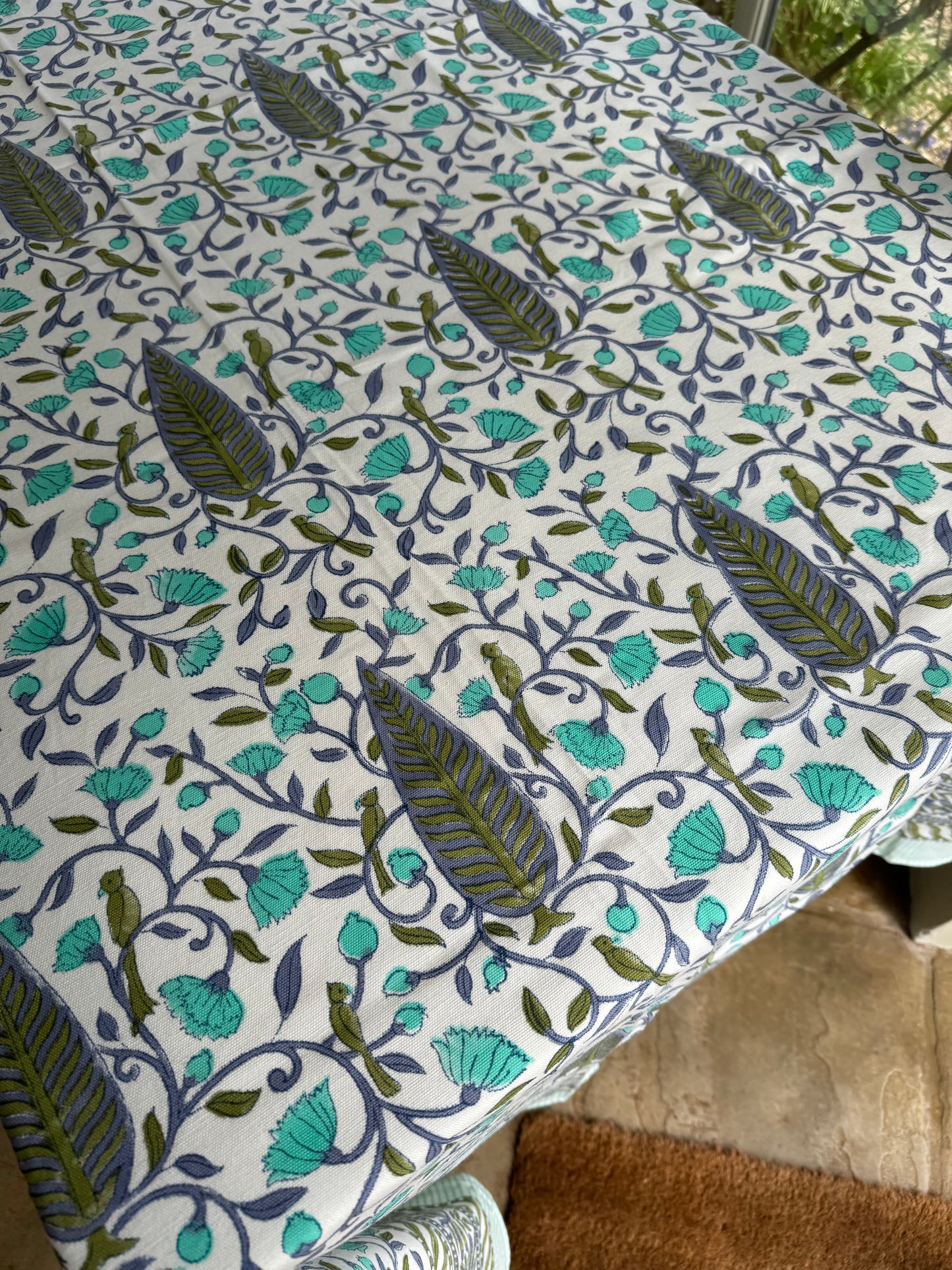 Bird & Foliage Hand Block Printed Tablecloth