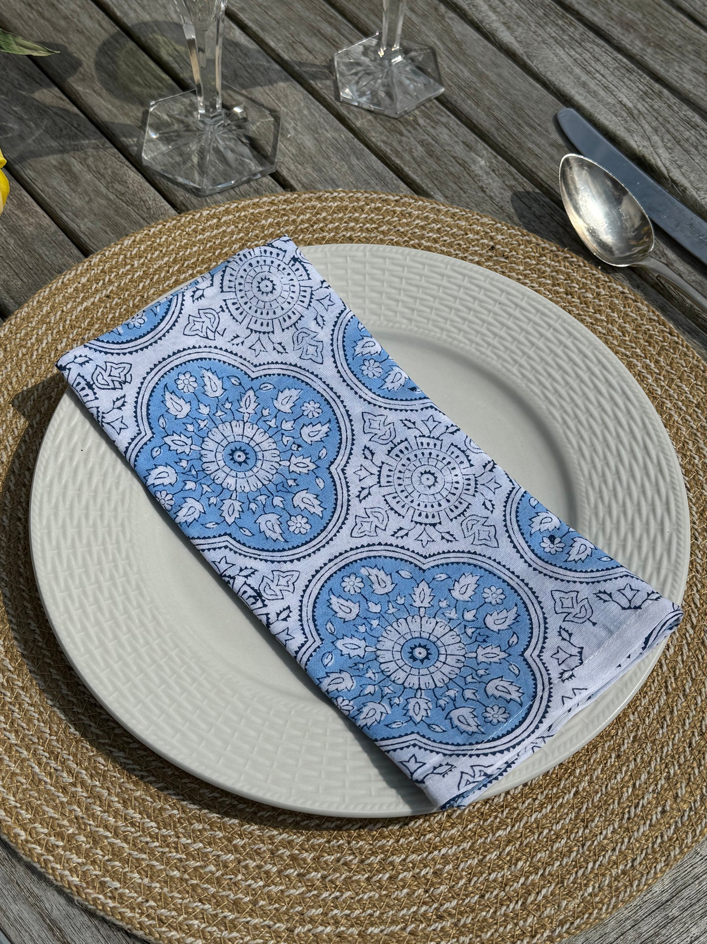Moroccan Blue Block Print Napkins - Set of 4