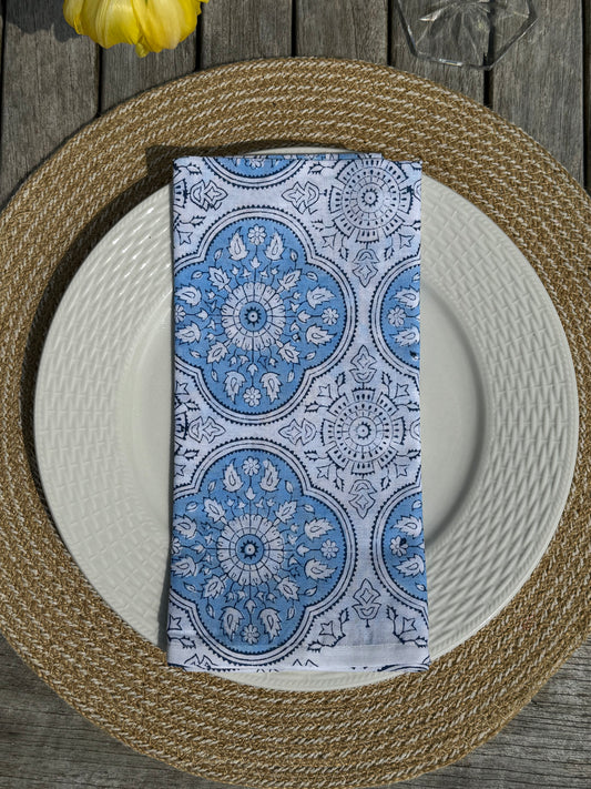 Moroccan Blue Block Print Napkins - Set of 4