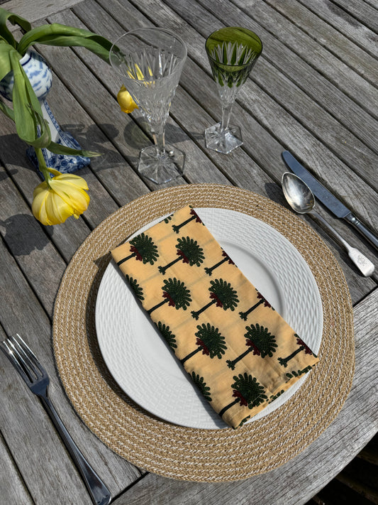 Yellow Palm Tree Block Print Napkins - Set of 4