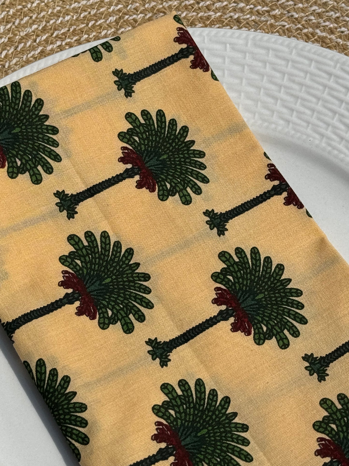 Yellow Palm Tree Block Print Napkins - Set of 4