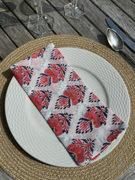 Jaipur Pink Block Print Napkins - Set of 4