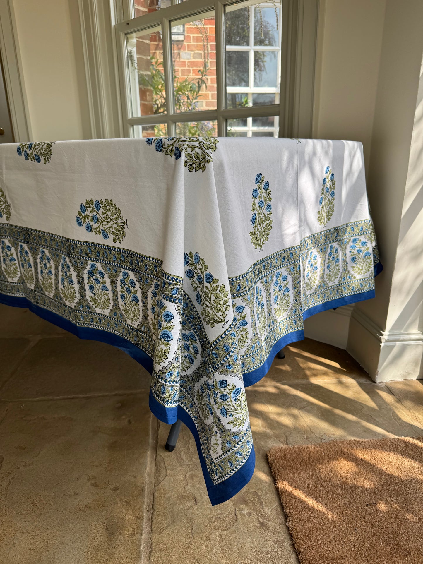 Blue Foliage Hand Block Printed Tablecloth
