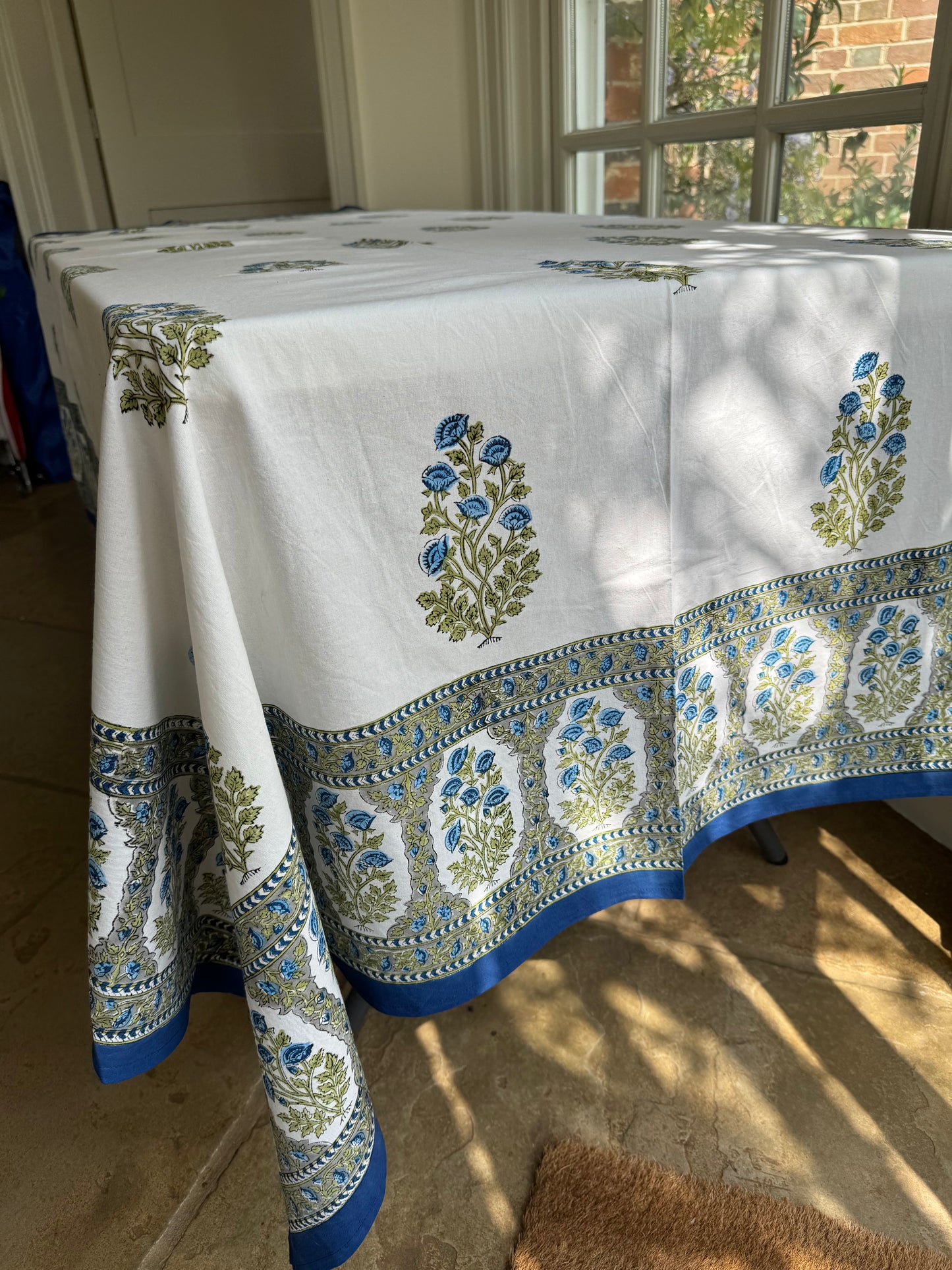Blue Foliage Hand Block Printed Tablecloth
