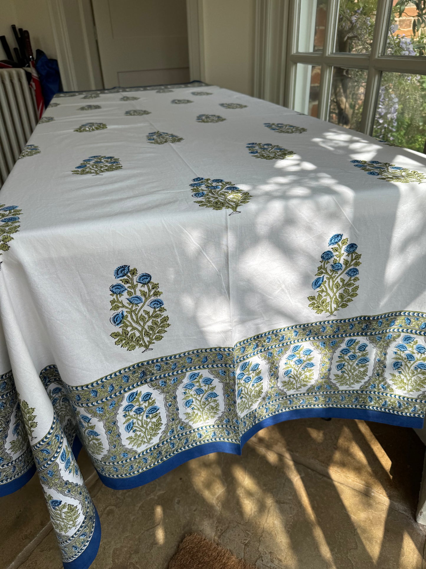 Blue Foliage Hand Block Printed Tablecloth