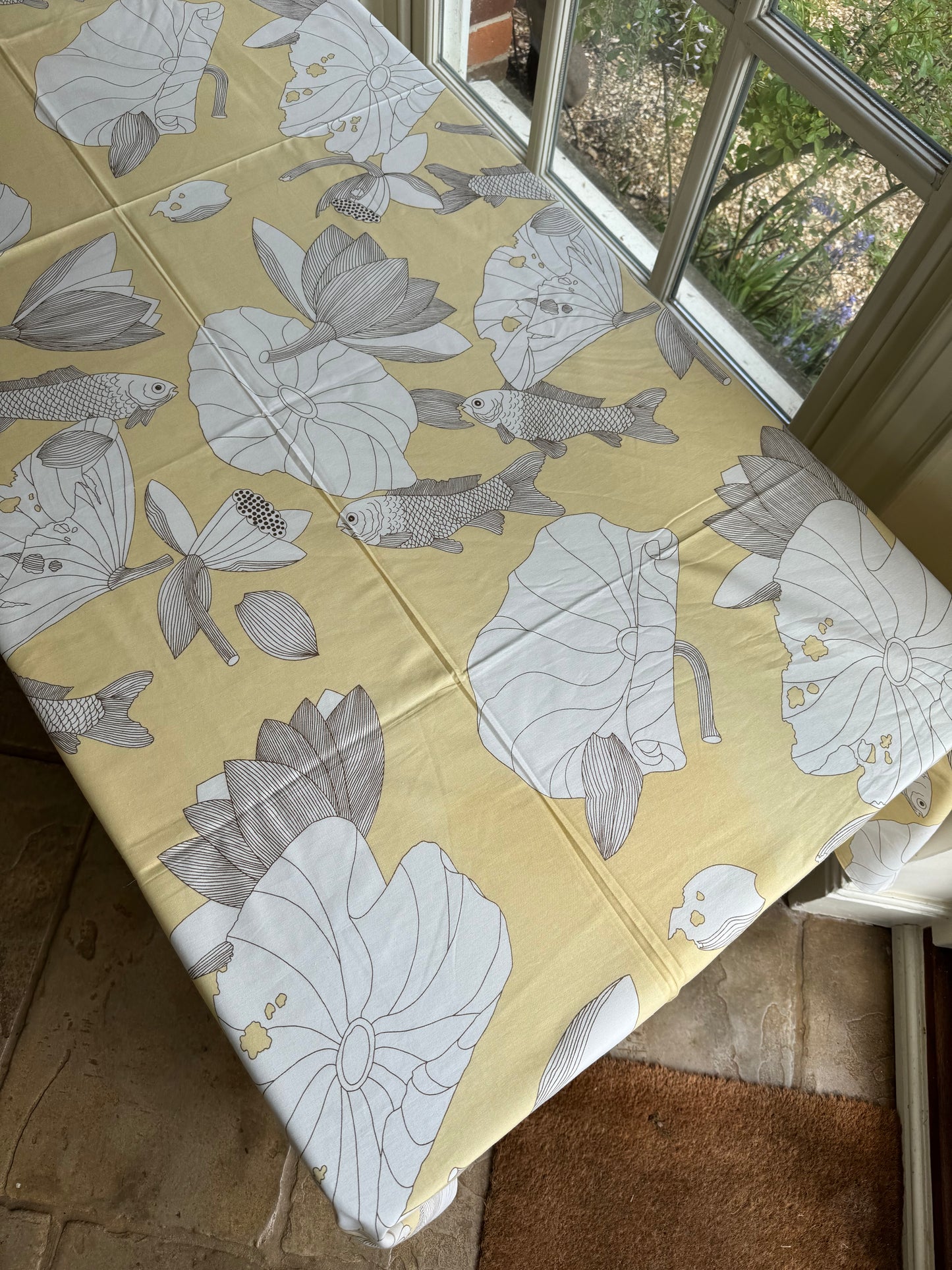 Pale Yellow Lily Pad & Fish Tablecloth
