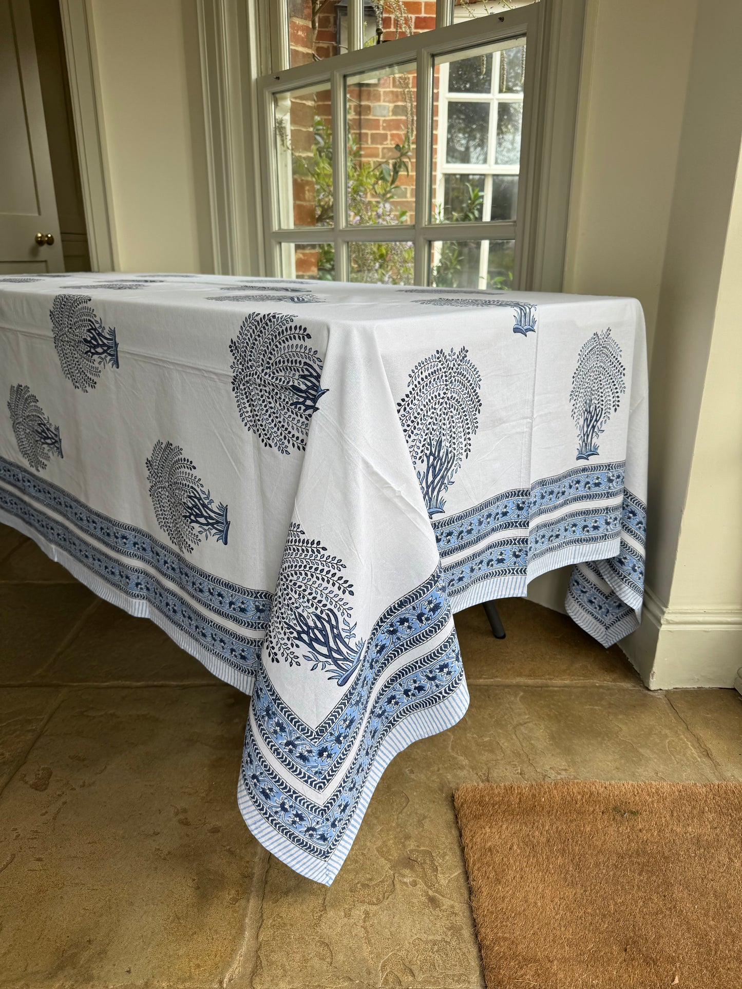 Blue Tree Hand Block Print Tablecloth