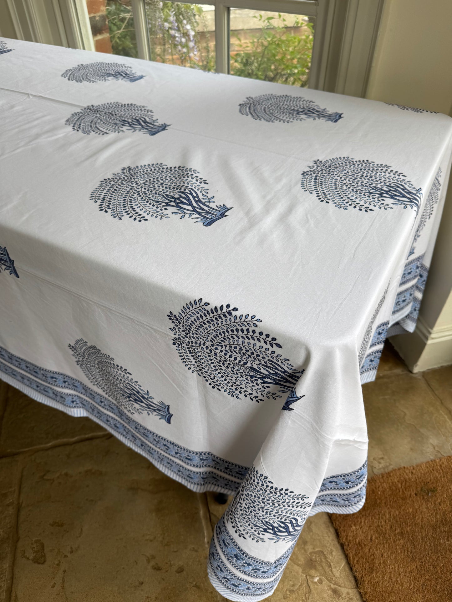 Blue Tree Hand Block Print Tablecloth
