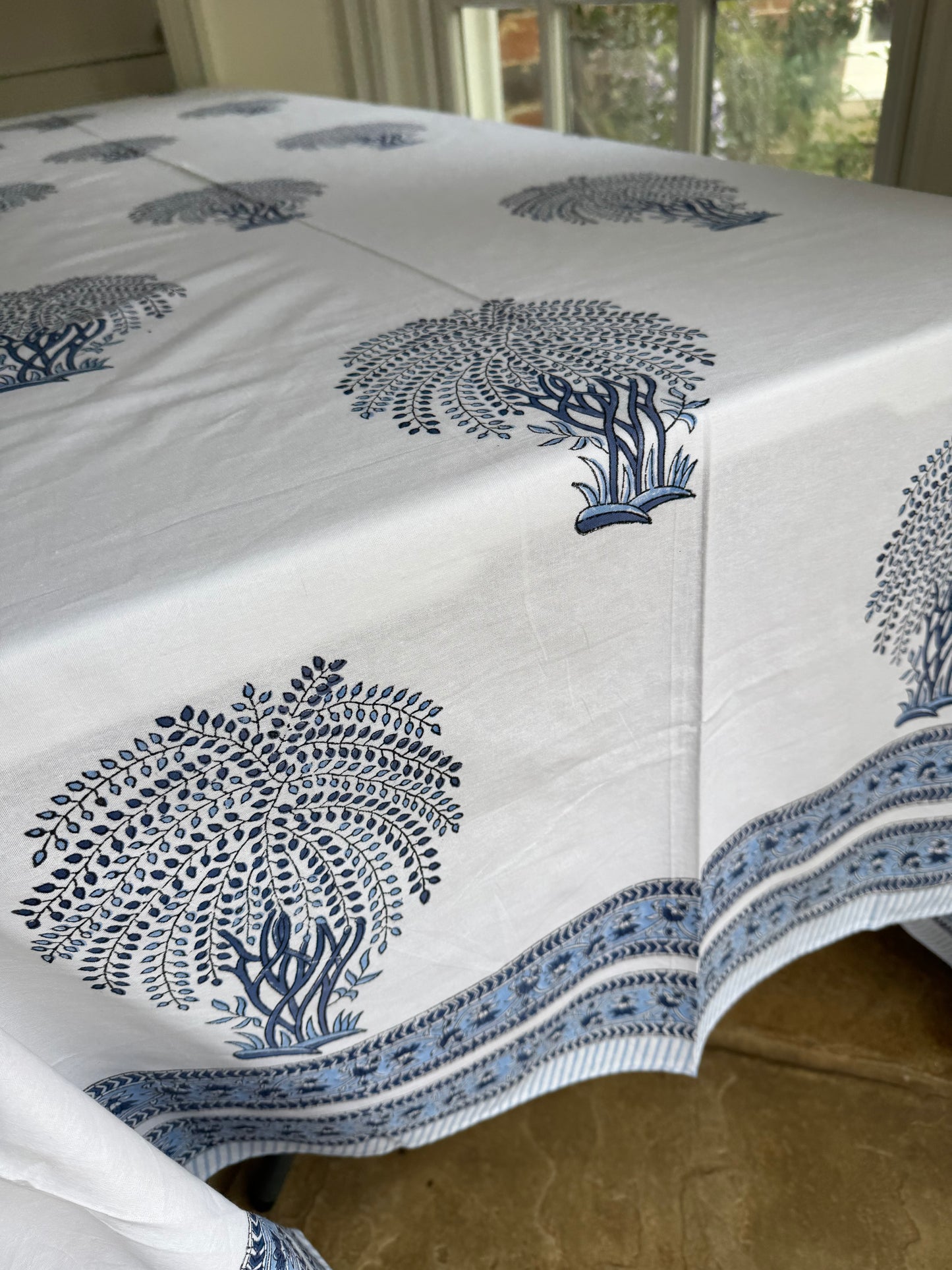 Blue Tree Hand Block Print Tablecloth
