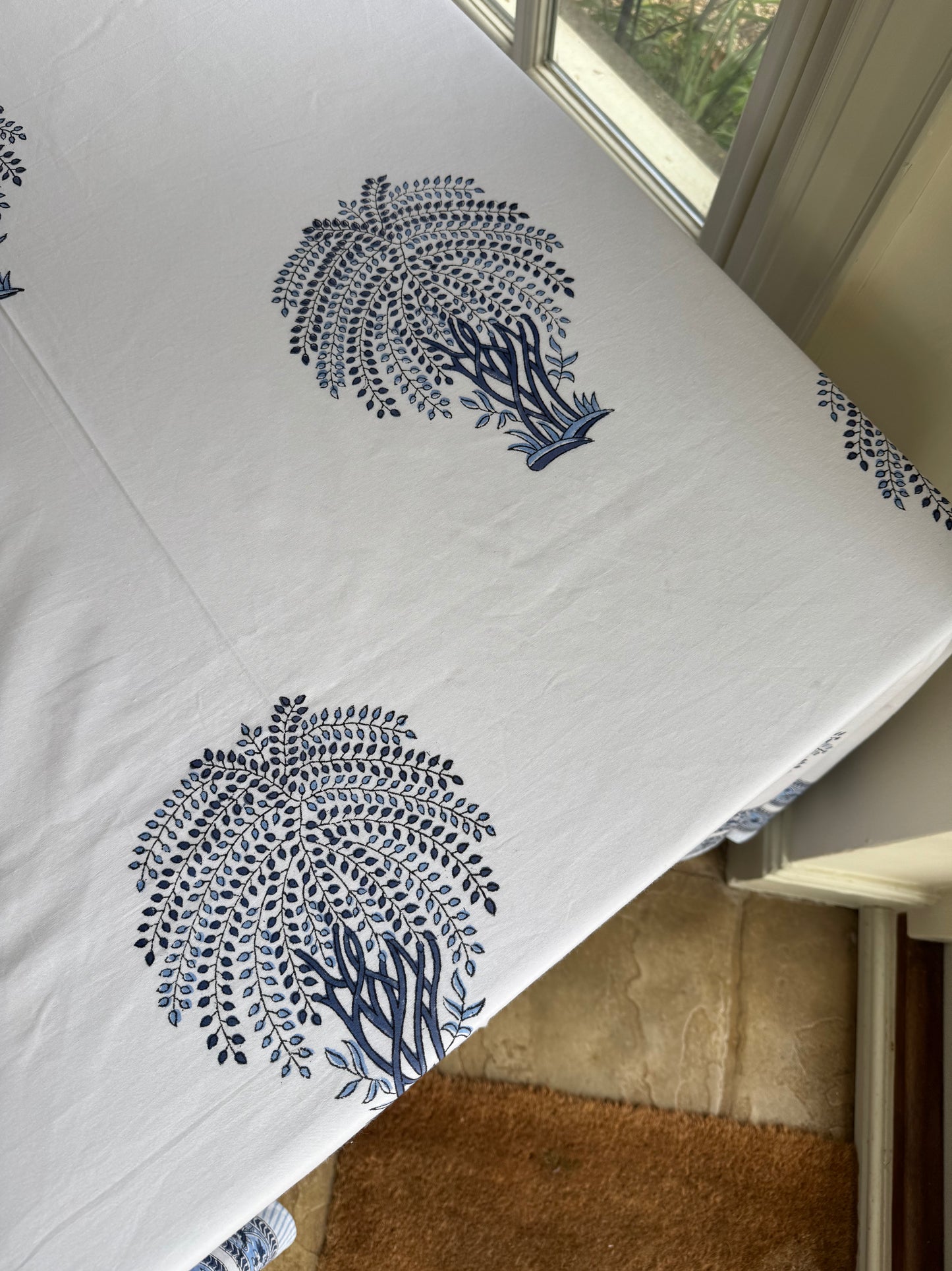 Blue Tree Hand Block Print Tablecloth