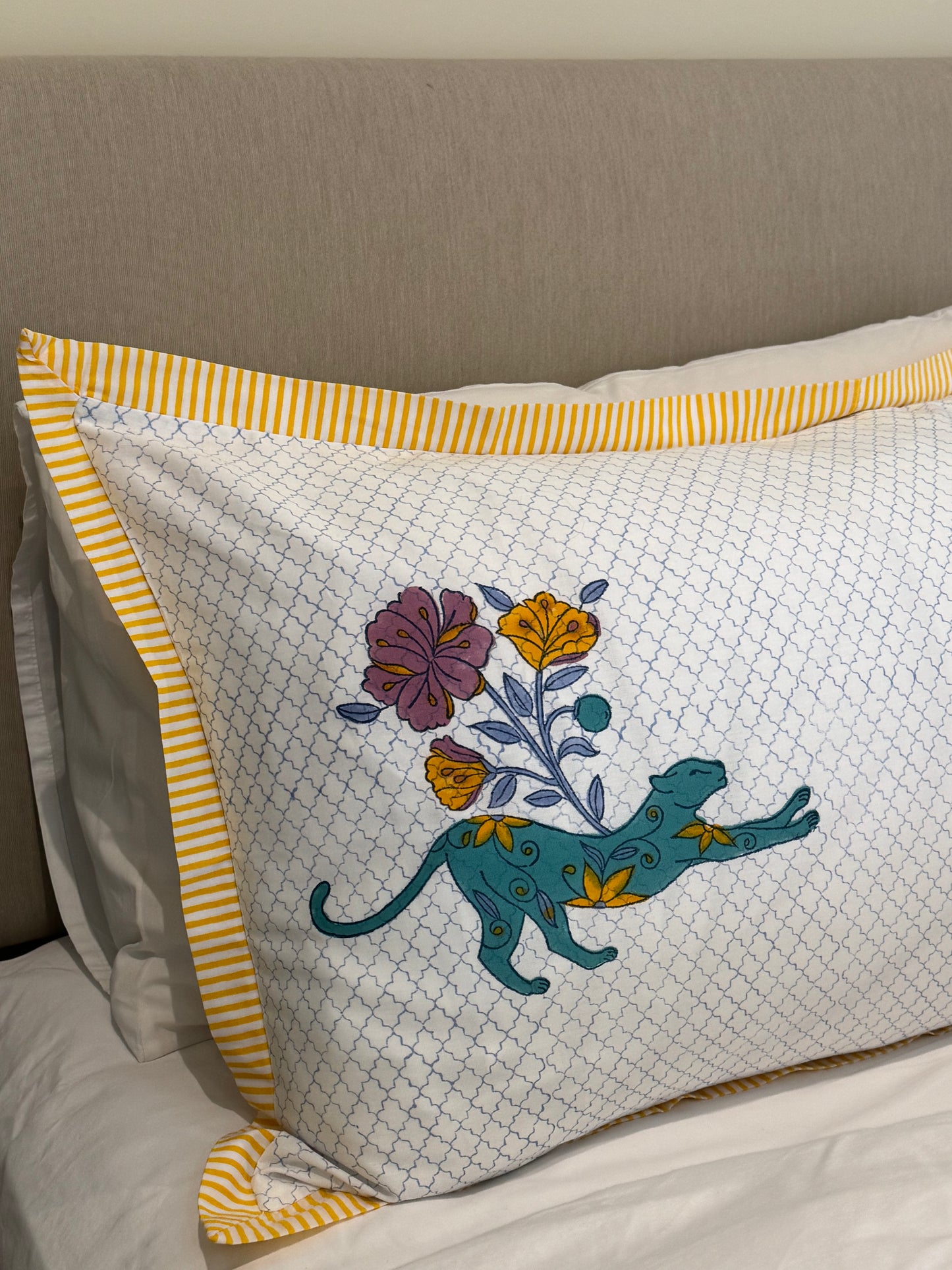 Floral Ochre Leopard Block Printed Pillowcase