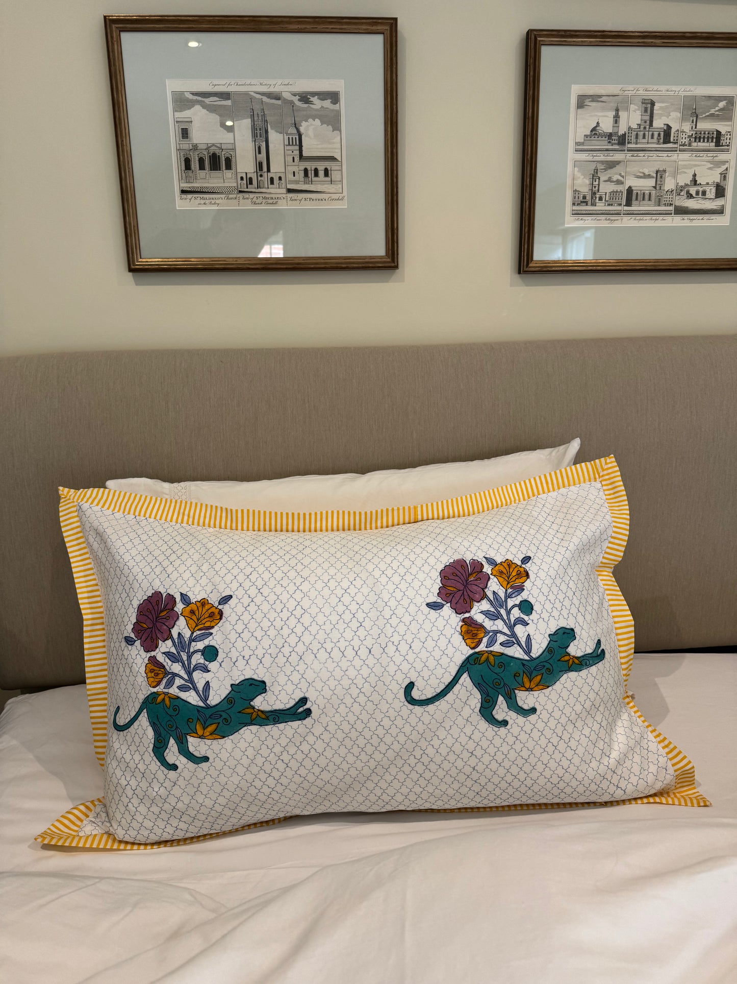 Floral Ochre Leopard Block Printed Pillowcase