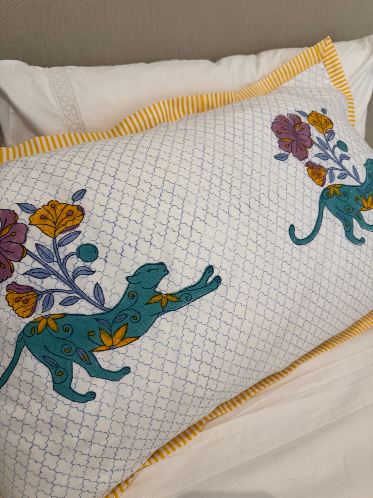 Floral Ochre Leopard Block Printed Pillowcase