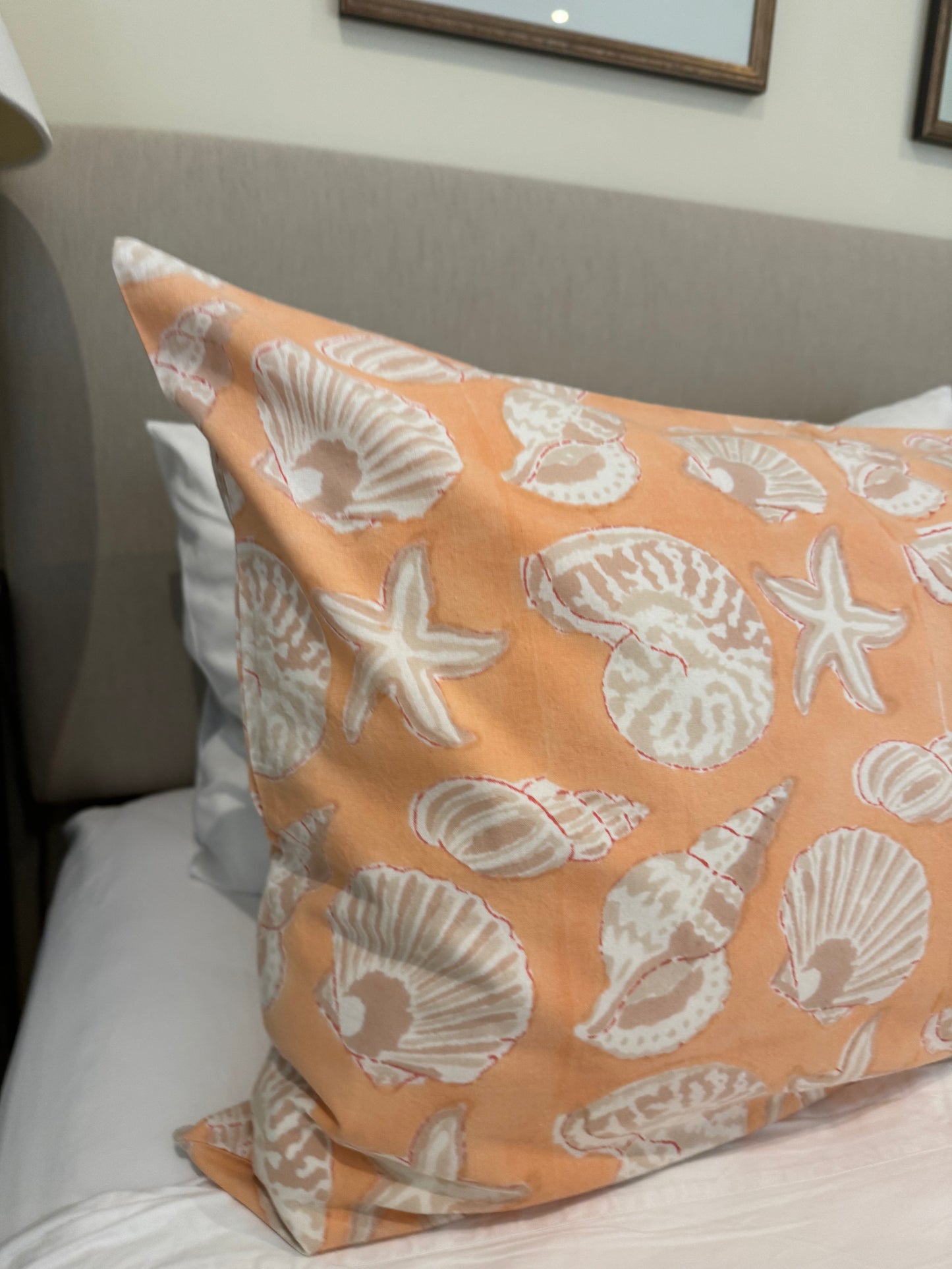 Ochre Seashell Block Printed Pair of Pillowcase's