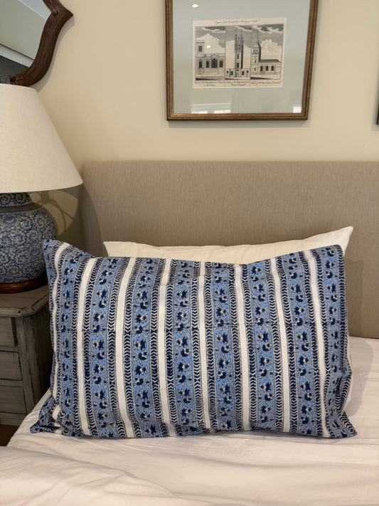 Blue Foliage Hand Block Printed Pillowcase Pair
