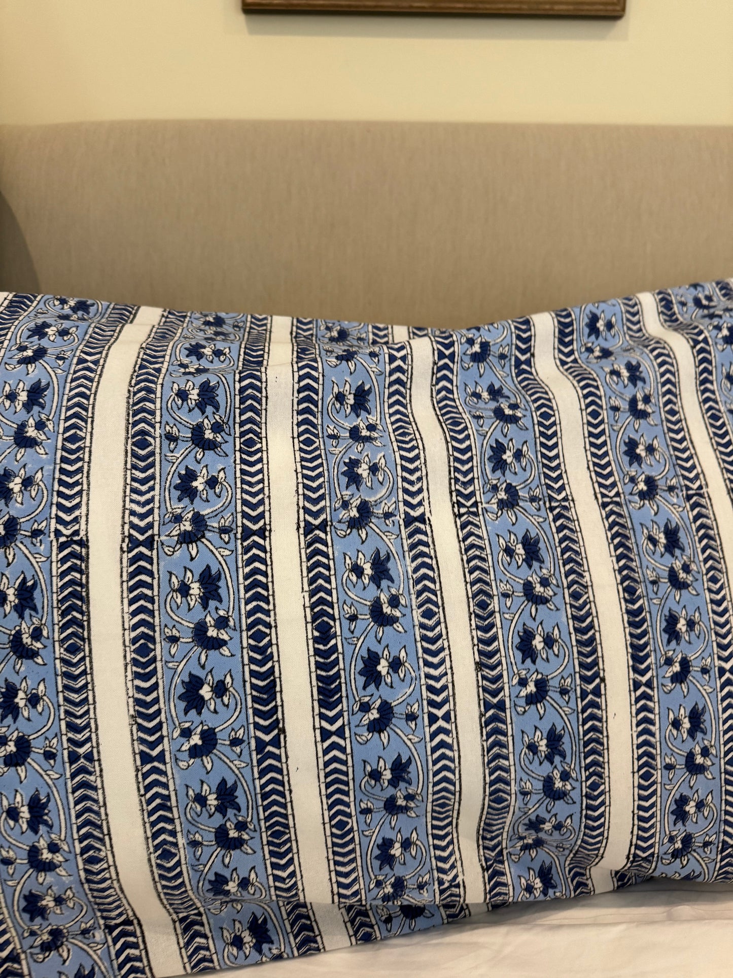 Blue Foliage Hand Block Printed Pillowcase Pair