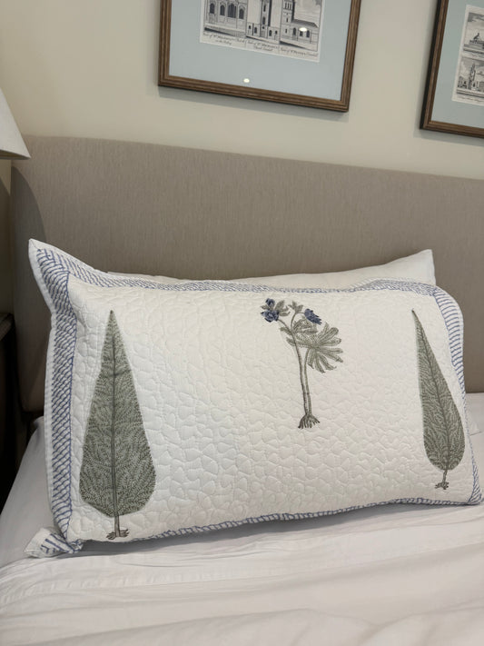 Cypress and Foliage Quilted Hand Block Printed Pillowcase Pair