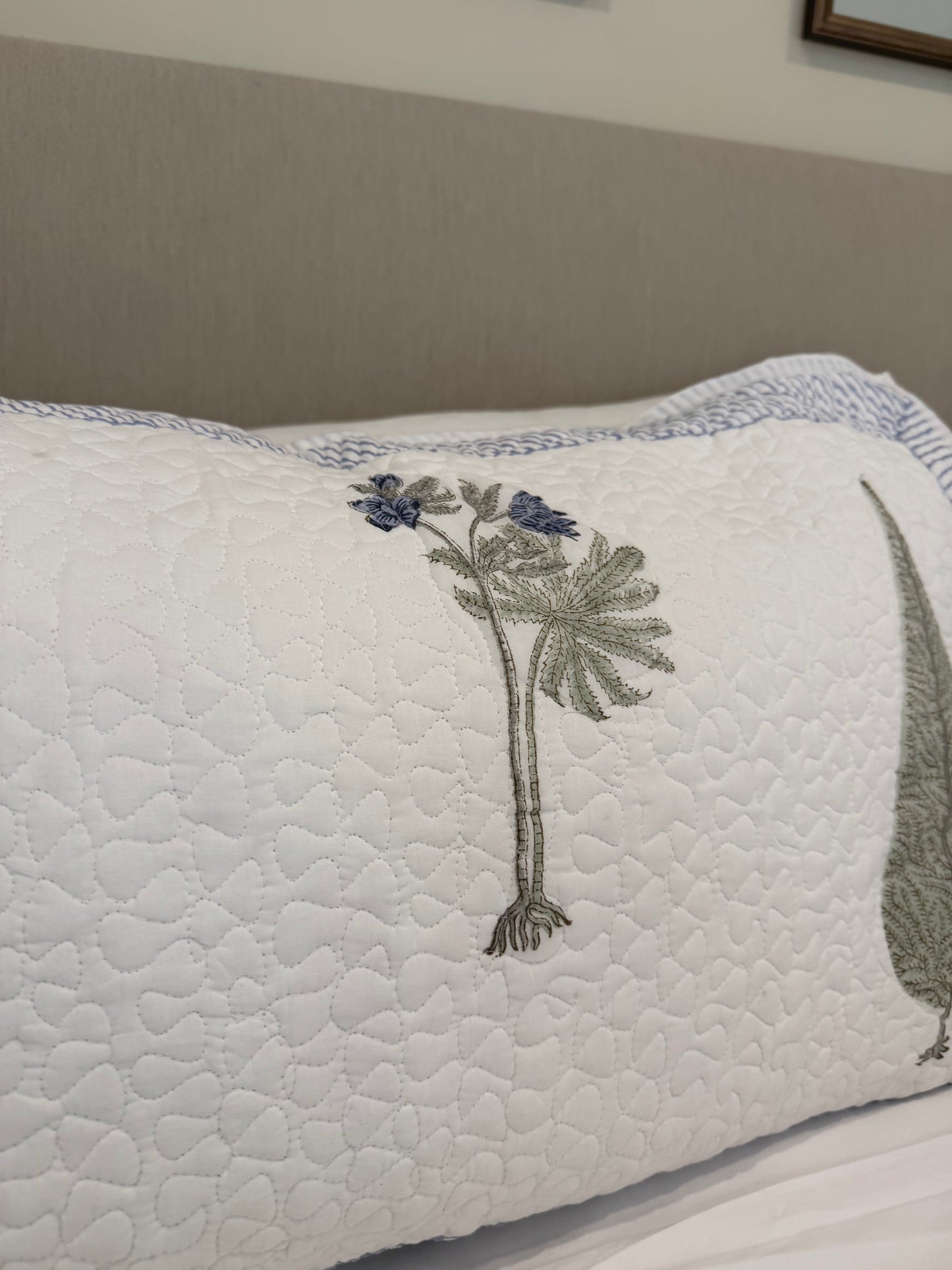 Cypress and Foliage Quilted Hand Block Printed Pillowcase Pair