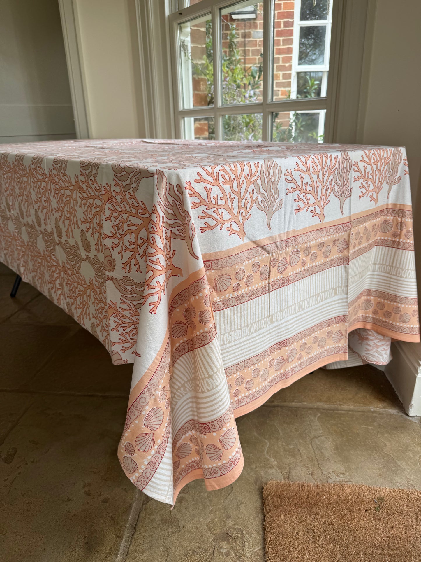 Shell & Coral Hand Block Printed Tablecloth