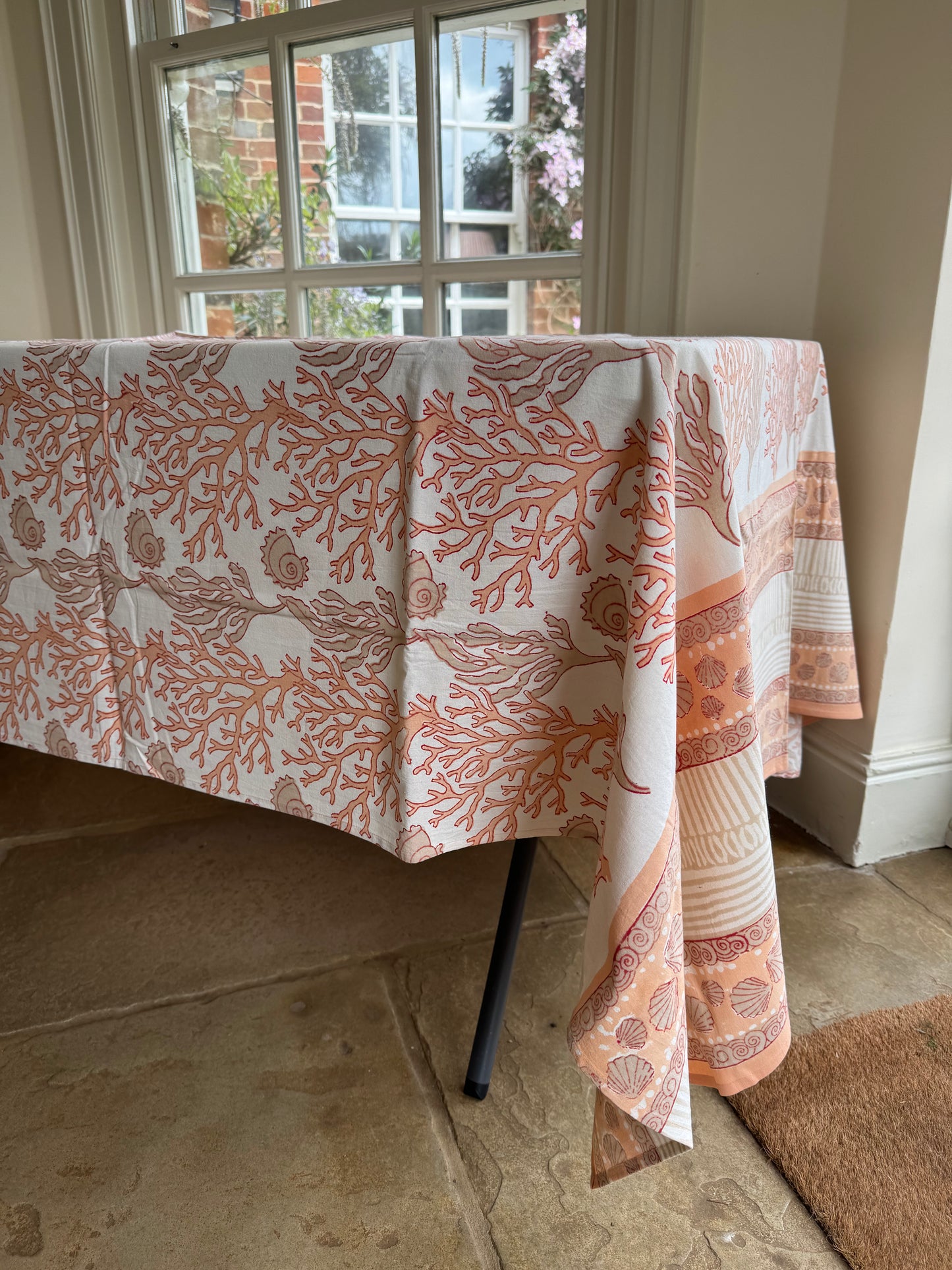 Shell & Coral Hand Block Printed Tablecloth