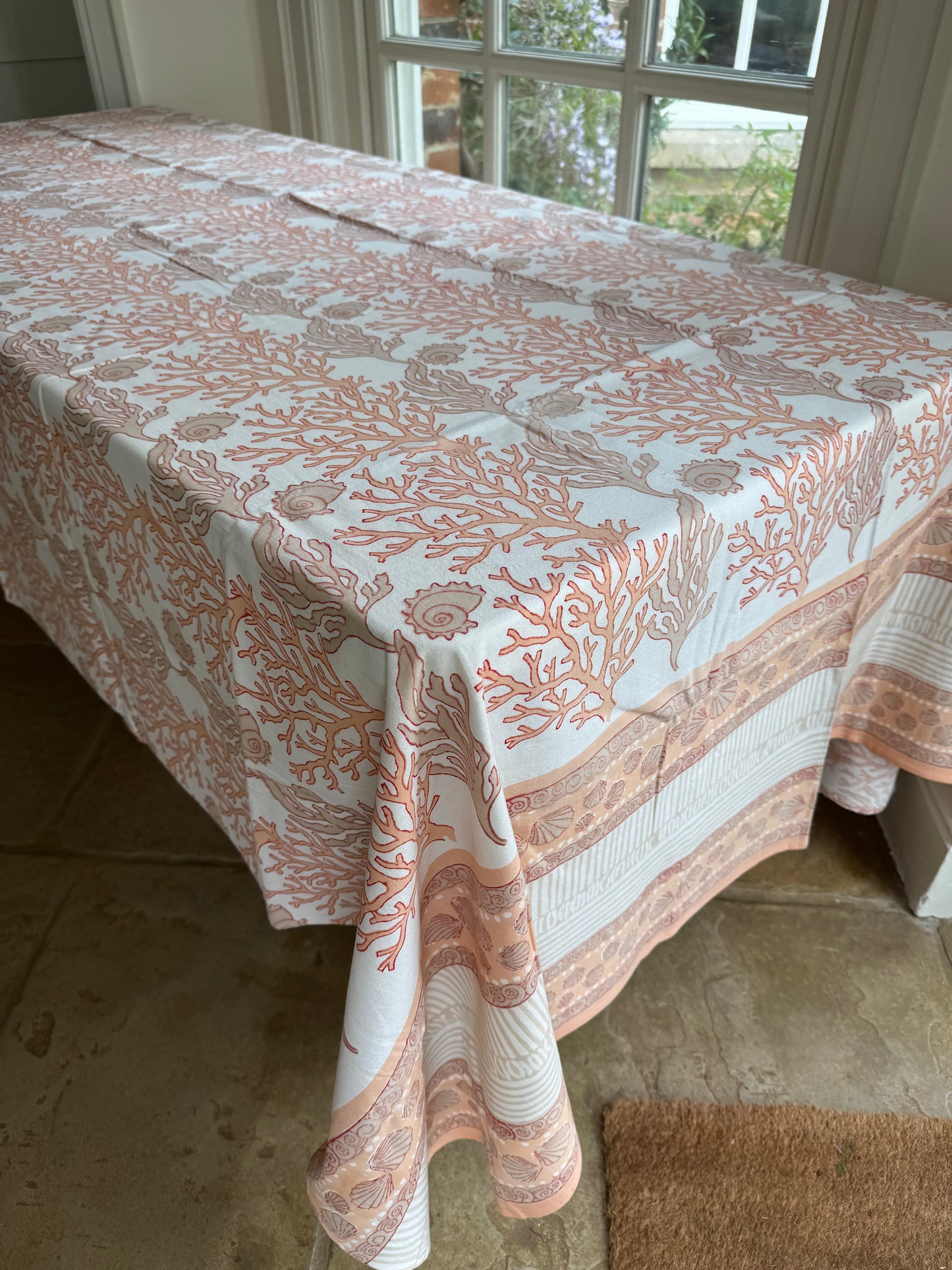 Shell & Coral Hand Block Printed Tablecloth