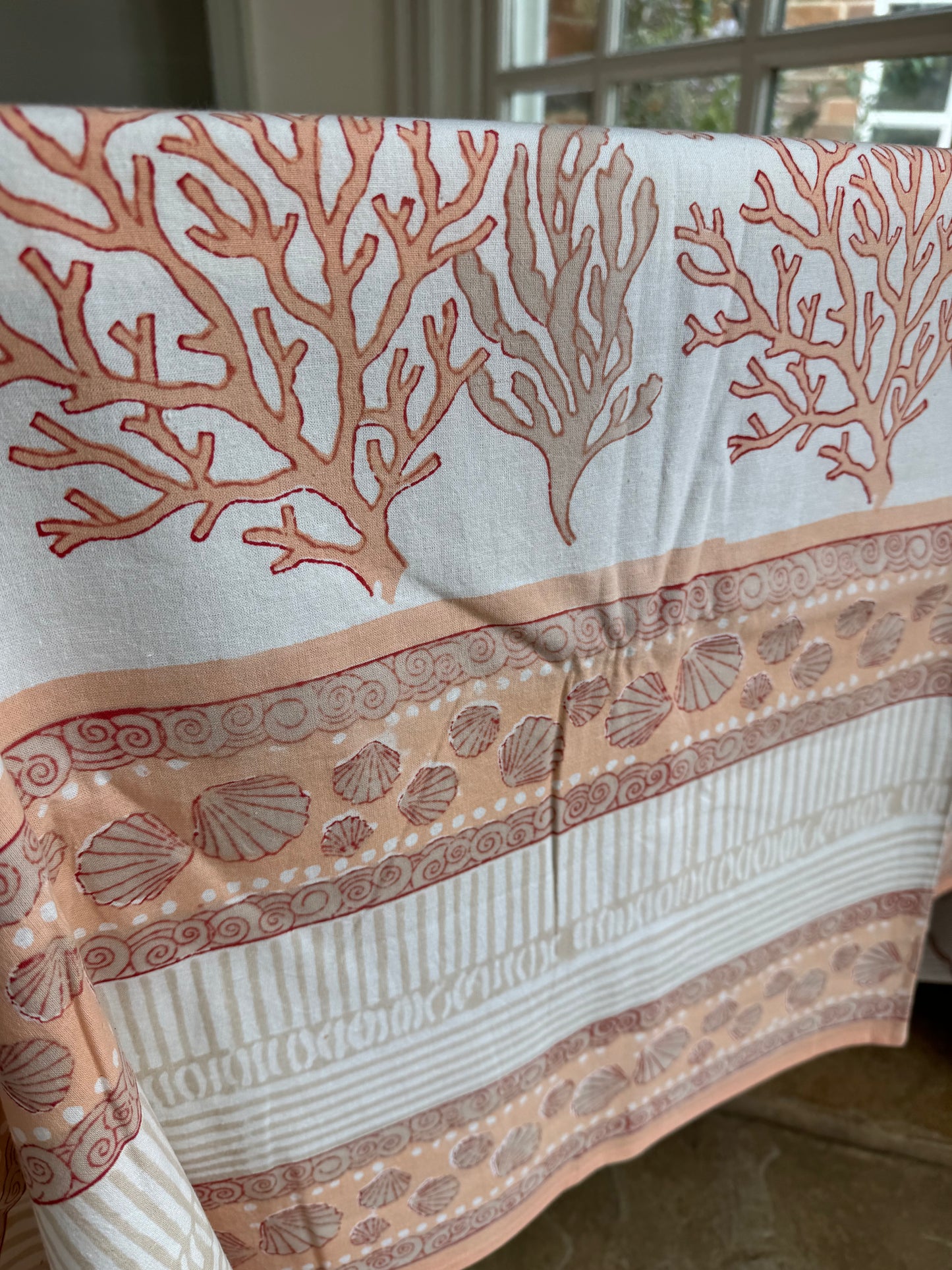 Shell & Coral Hand Block Printed Tablecloth