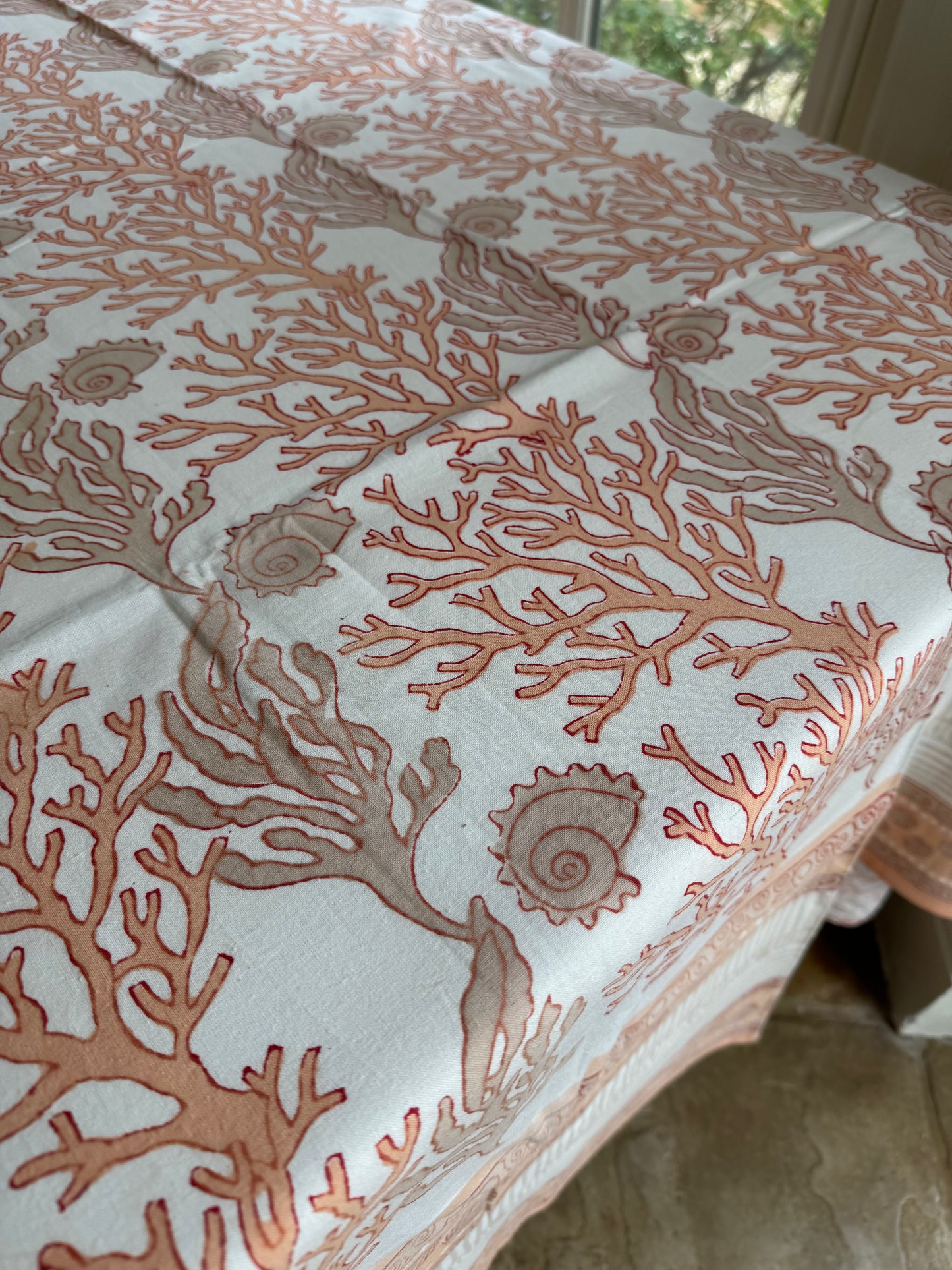 Shell & Coral Hand Block Printed Tablecloth