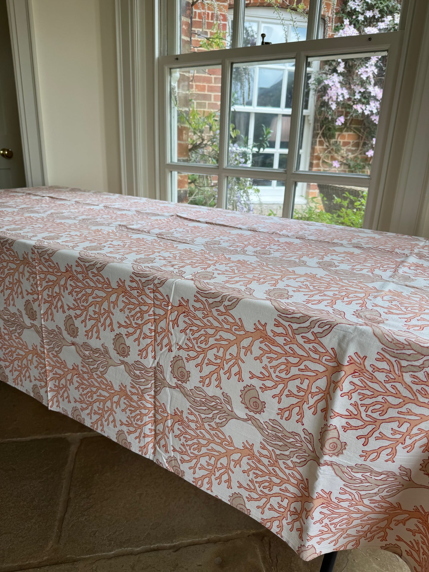 Shell & Coral Hand Block Printed Tablecloth