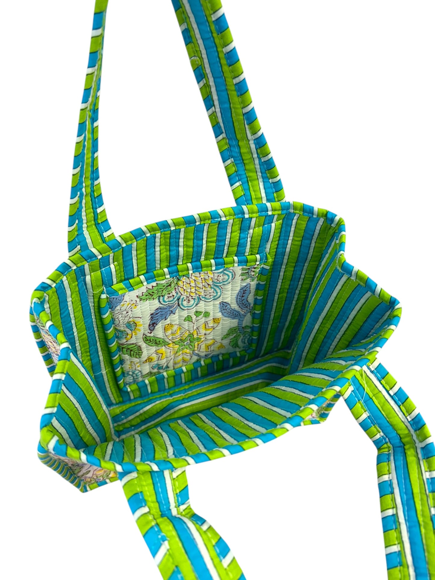 Mini 'Green & Blue Trellis' Block Print Tote Bag