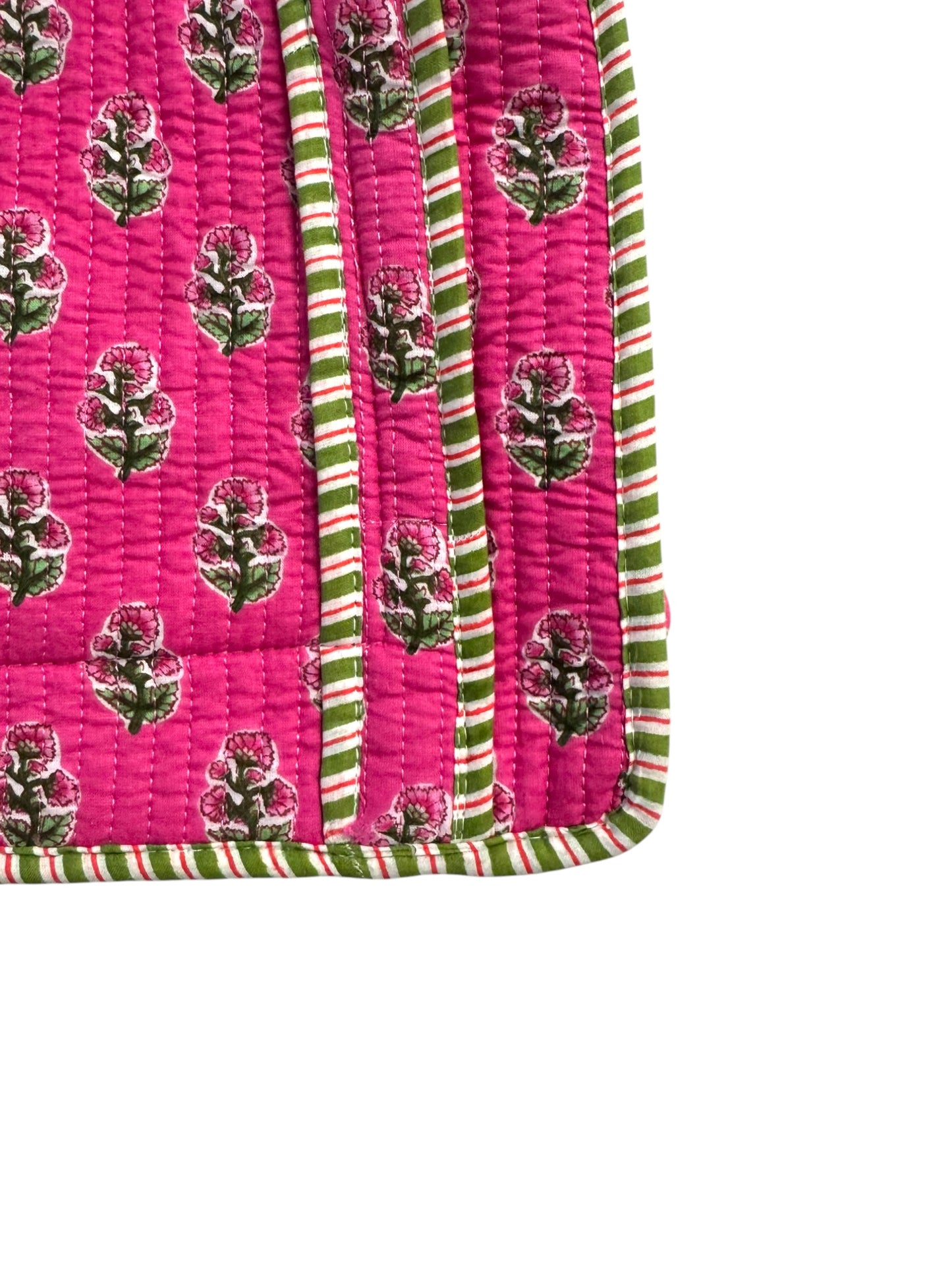Mini Zipped 'Pink Flower' Block Print Tote Bag