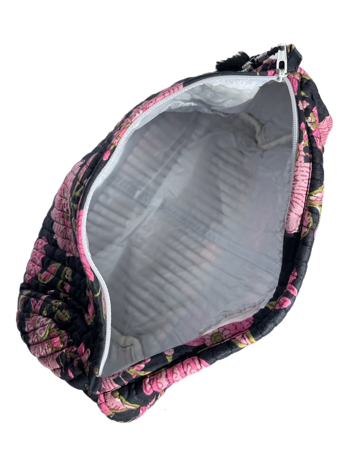 'Black and Pink Floral' Block Printed Sponge Bag/Washbag