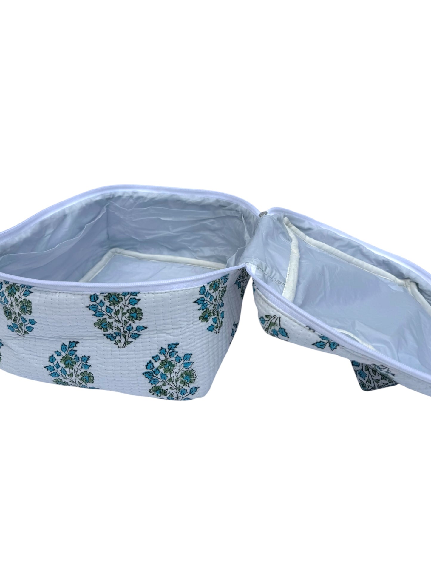 Blue Shrub Block Printed Vanity Case / Cosmetic Case