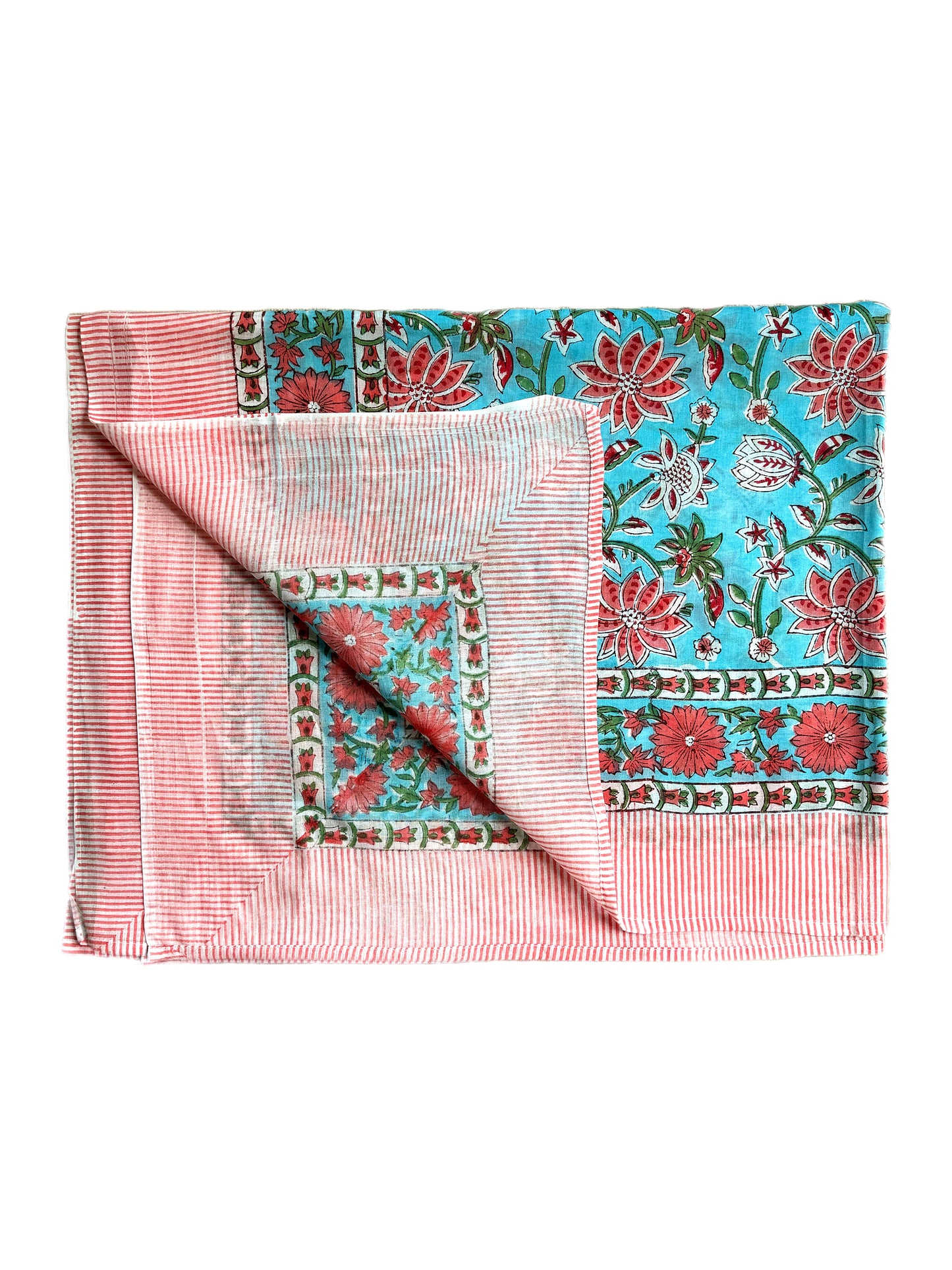Red & Blue Floral Hand Block Printed Sarong
