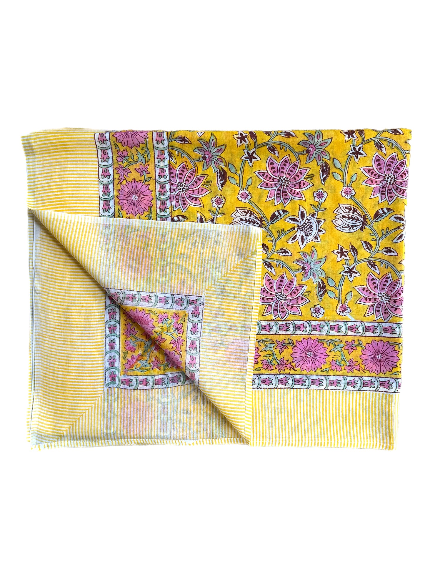 Lemon & Pink Foliage Hand Block Printed Sarong