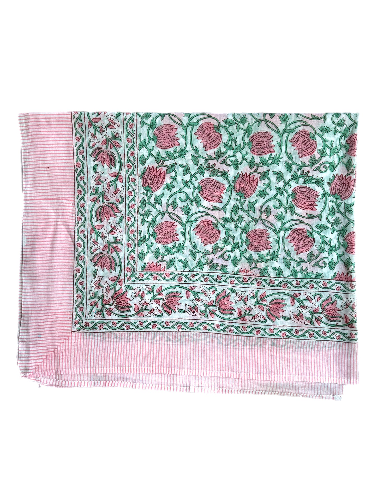 Pink & Green Foliage Hand Block Printed Sarong