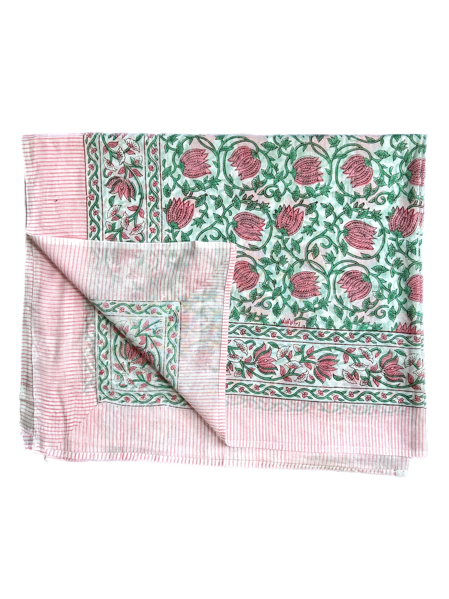 Pink & Green Foliage Hand Block Printed Sarong
