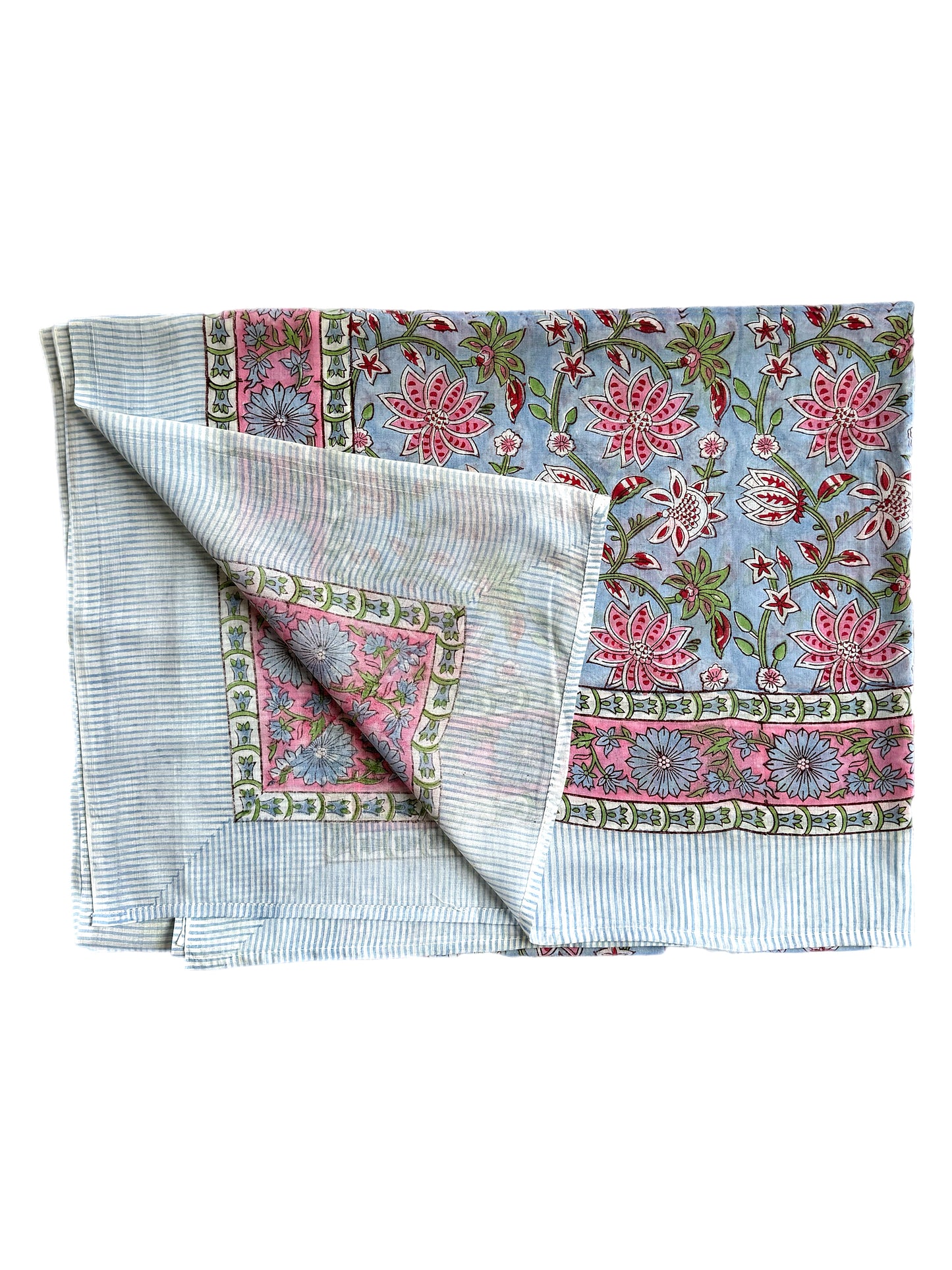 Pale Blue & Green Foliage Hand Block Printed Sarong