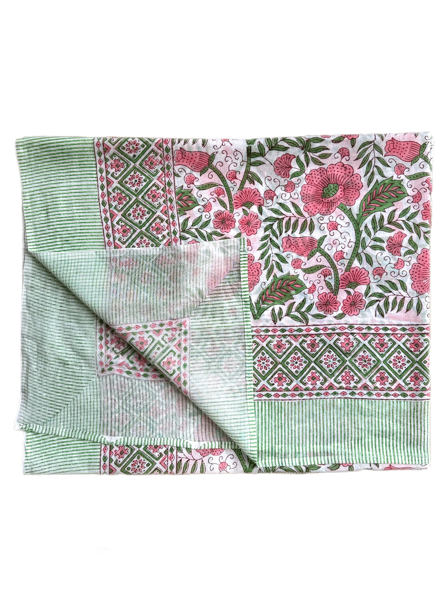 Green & Pink Flowers Hand Block Printed Sarong