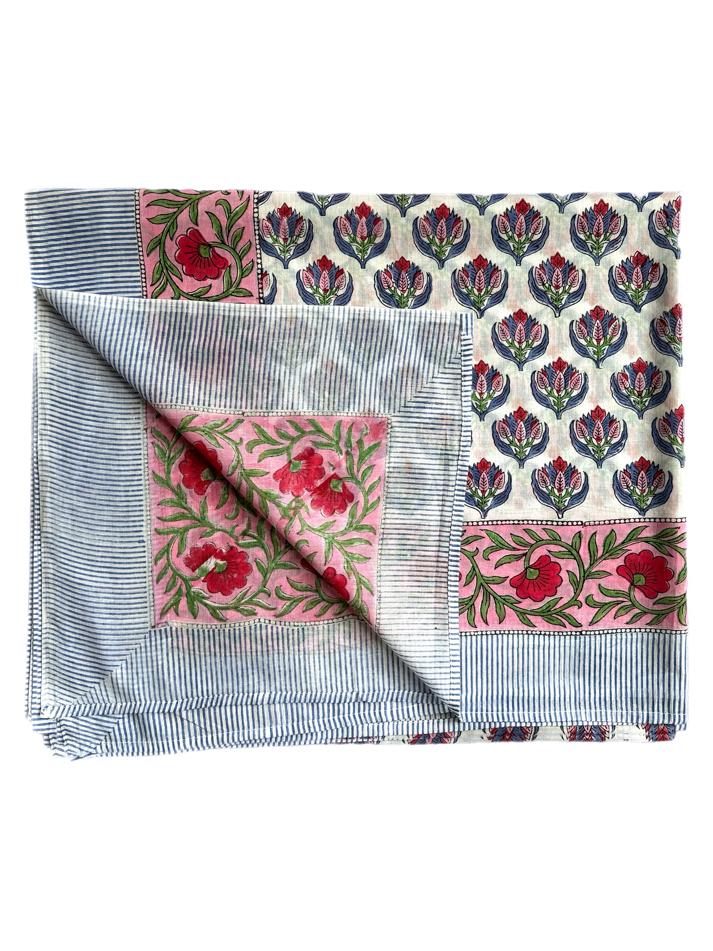 Blue, Pink & Red Bouquet Hand Block Printed Sarong