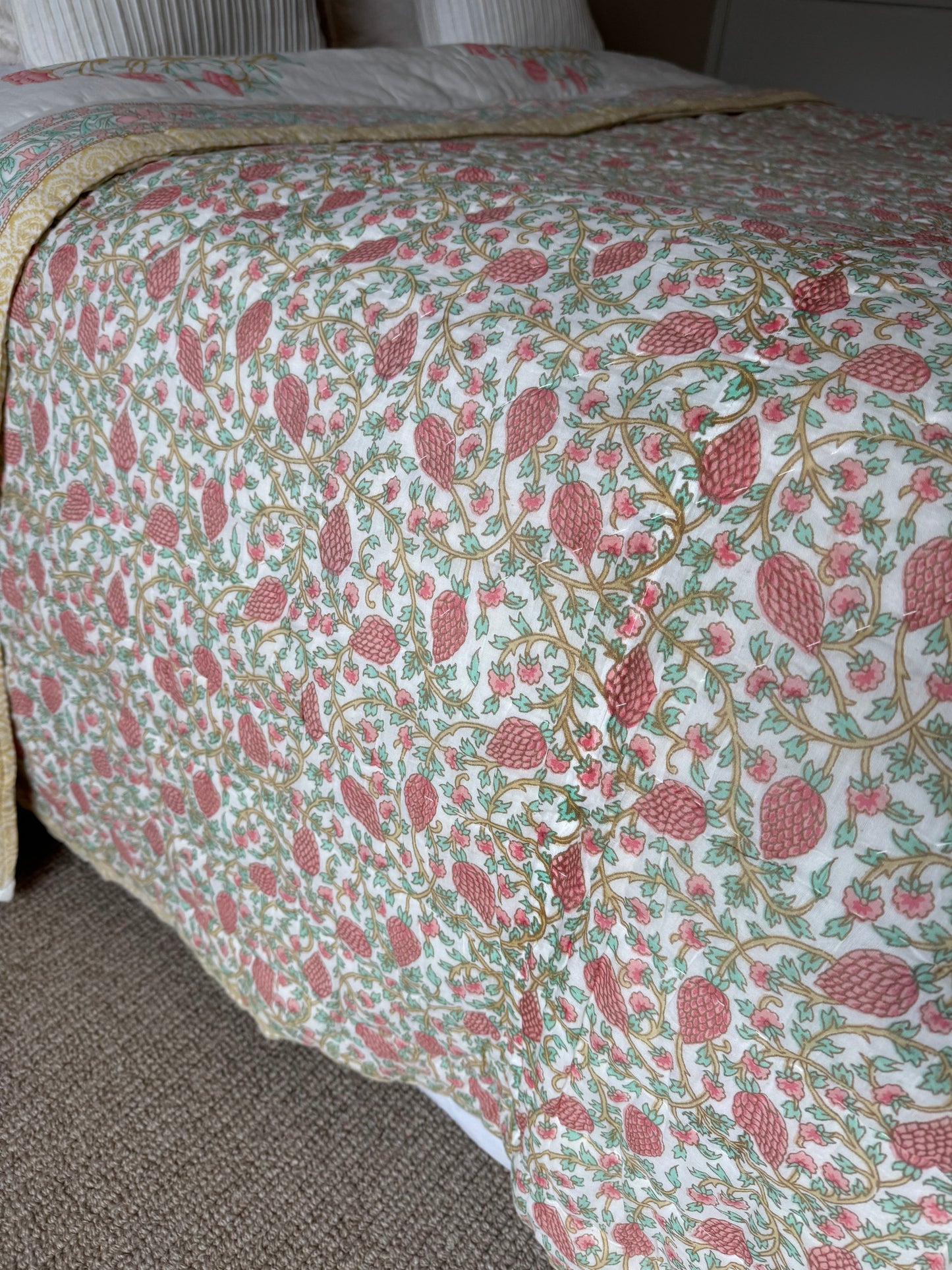 SAMPLE: Pale ochre & Red Shrub King Bedspread