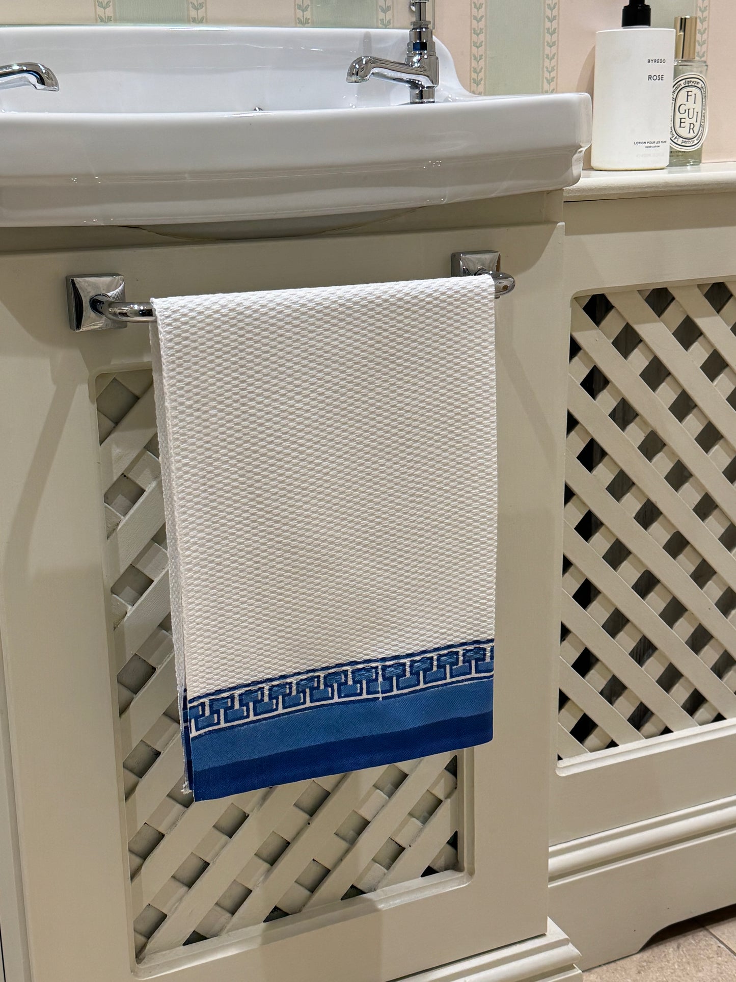 Blue Geometric Hand Block Printed Hand Towel