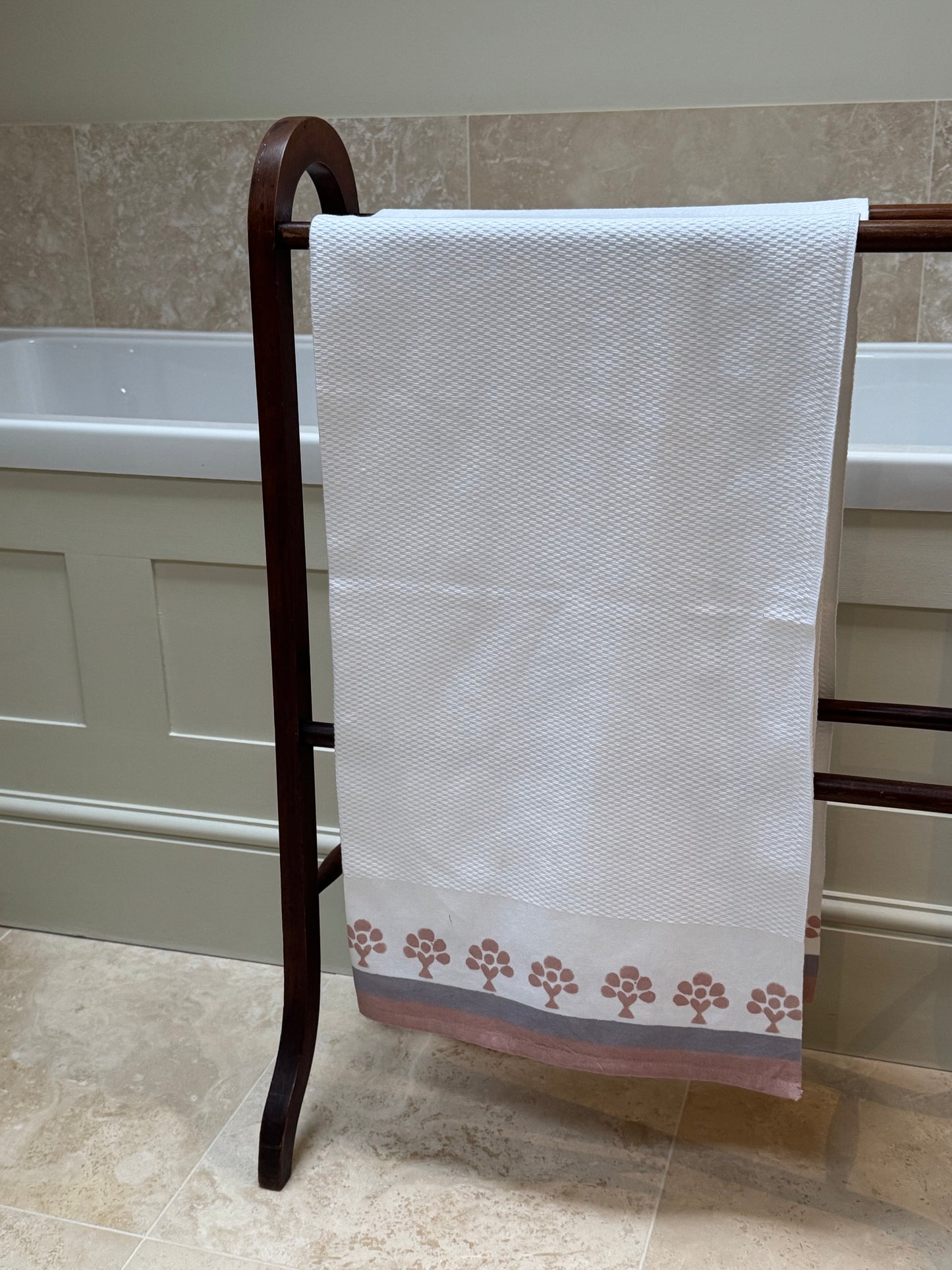 Taupe Flower Shrub Waffle Towel