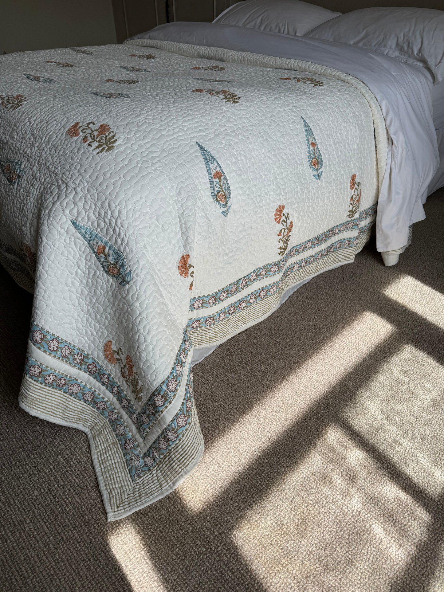 Orange Cypress & Foliage Hand Block-Printed Bedspread